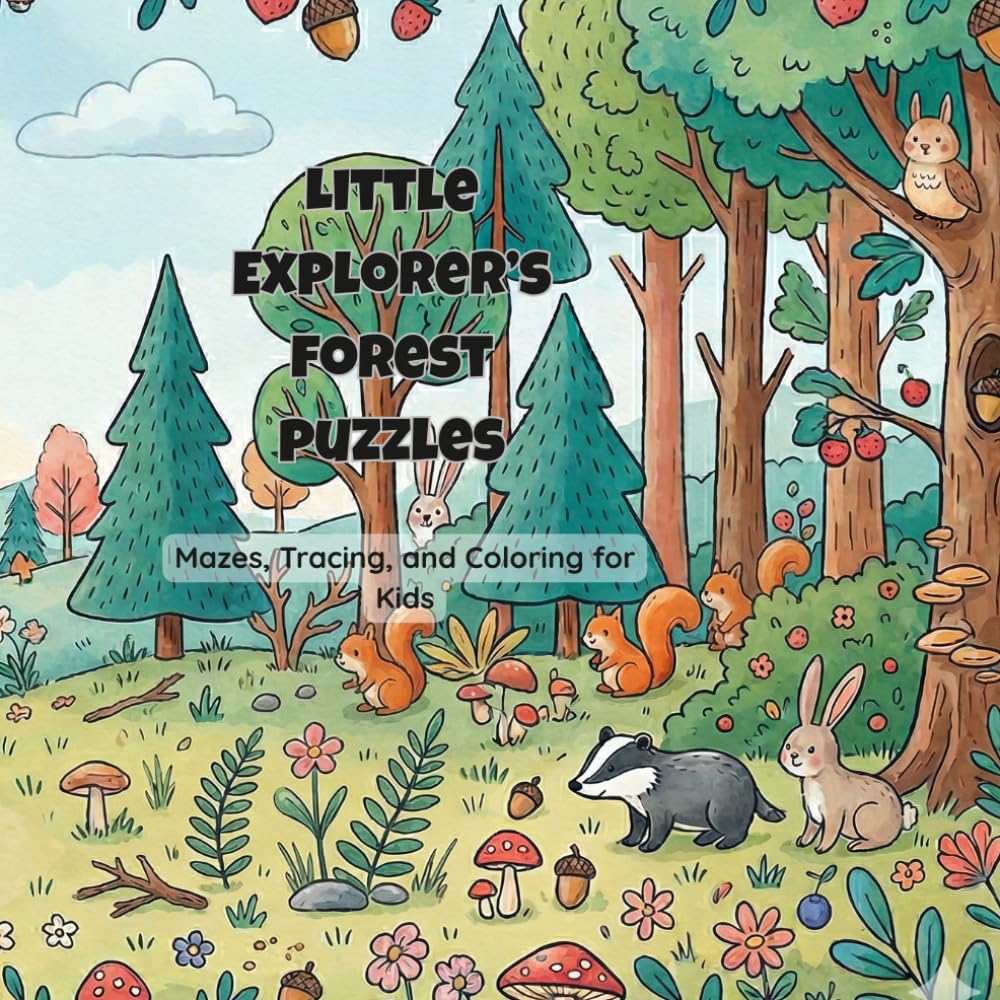 Little explorer's forest puzzles: Mazes, Tracing, and Coloring for Kids