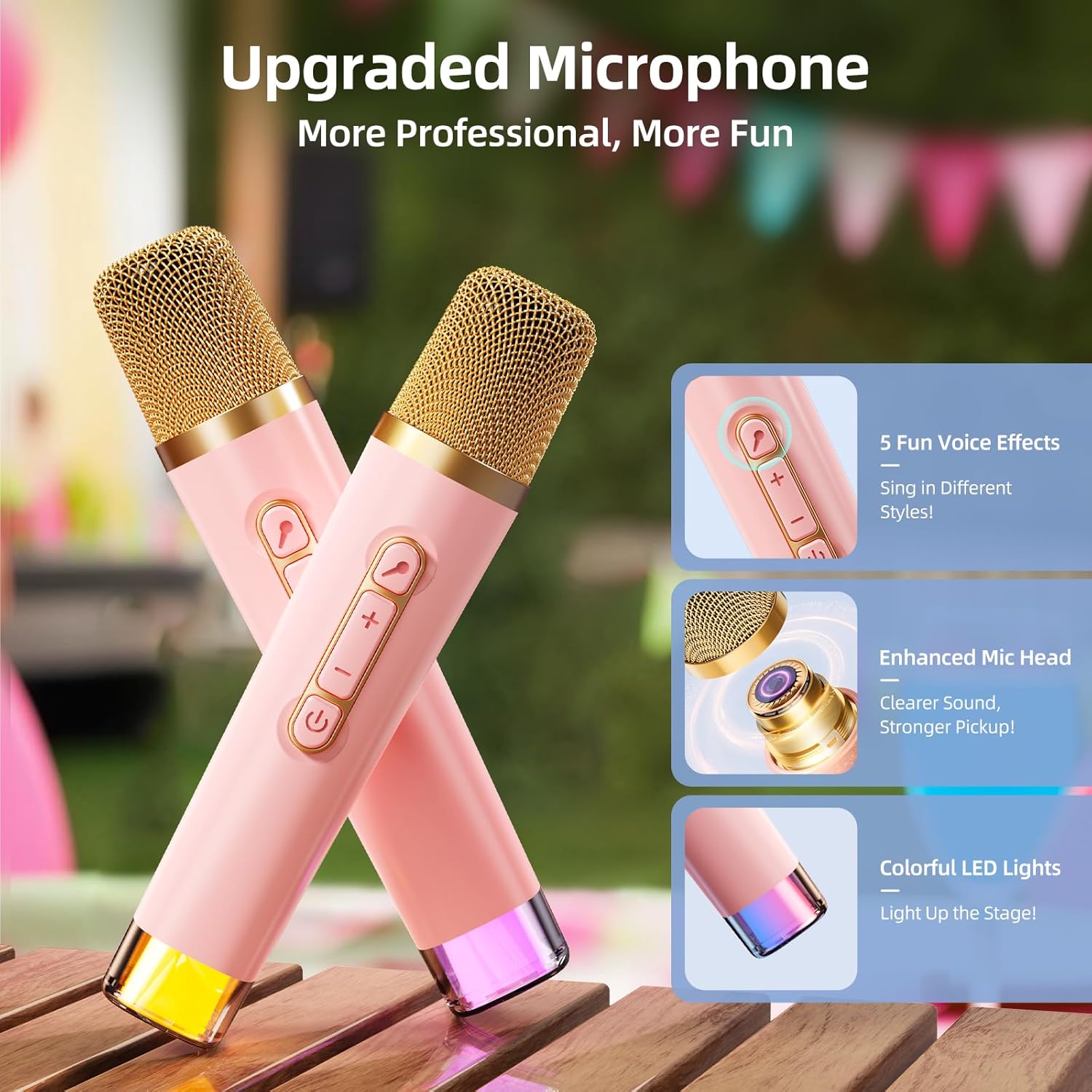 Kinglucky Karaoke Machine for Kids (Exclusive Edition) Girls Ages 3-12 with 2 Light-Up Microphones, Kid-Sized & Portable Bluetooth Speaker with Voice Effects for Birthday, Family Fun & Party (Pink) - Image 8