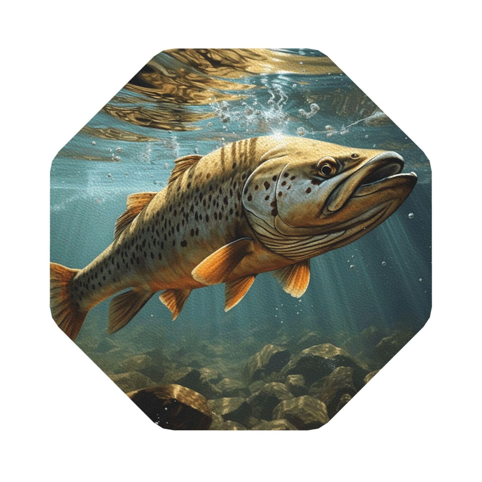 Fodpand Octagon Fish Drink Coasters Set Of 4, Heat Resistant Leather Coasters Fuuny Bar Beer Beverage Coaster For Drinks, Absorbent Cup Mat For Tabletop Protection, Housewarming Gift