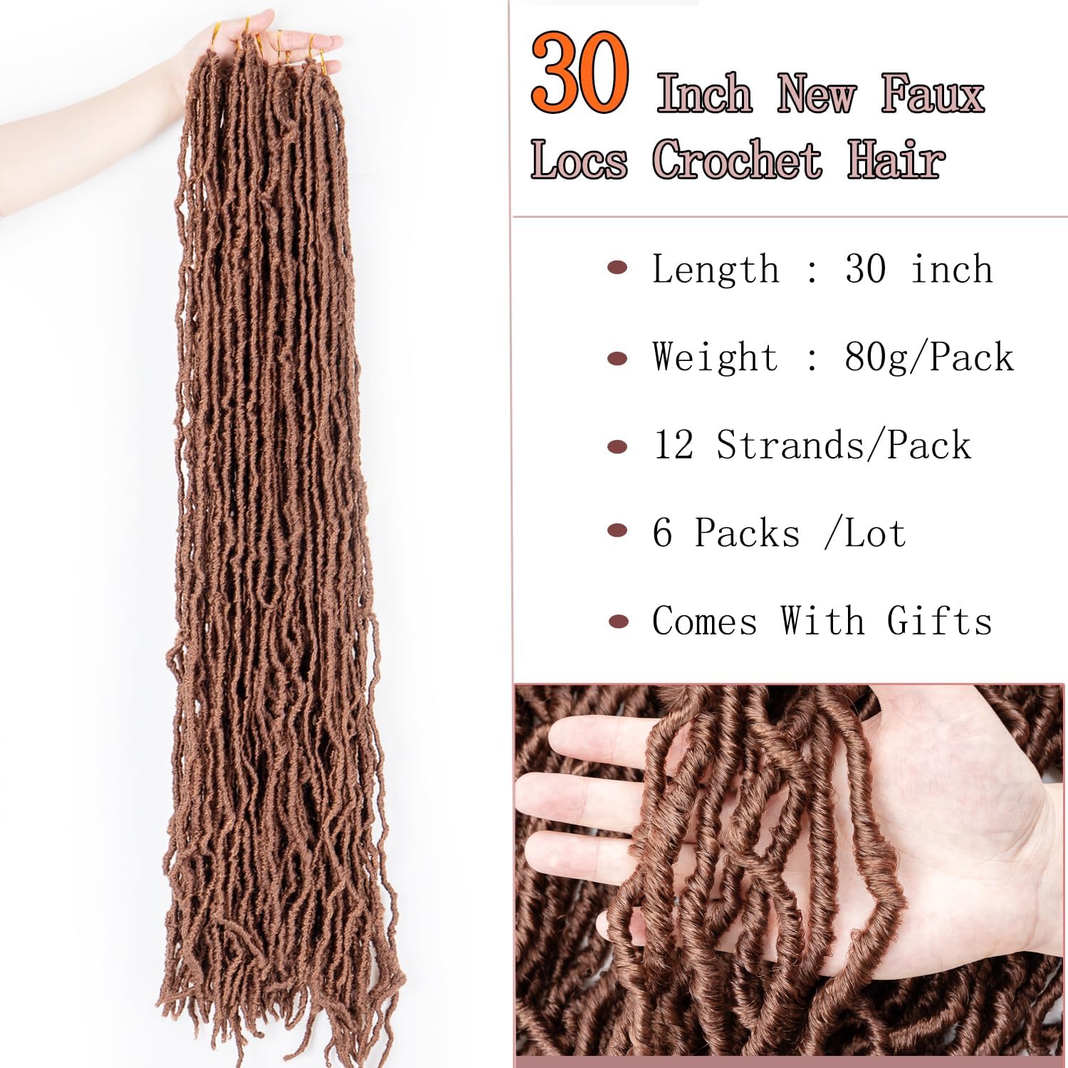 Soft Faux Locs Crochet Hair - 30 Inch Goddess Braids Synthetic Extensions, 6 Packs/90g for Women (#30), 30#, 30 Inch (Pack of 6) - Image 2