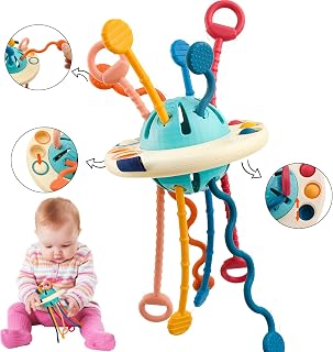 Coriver Montessori Travel Toys for 1 Year Old, Baby Sensory Toys 12-18 Months, Pull String Activity Toy, Baby Toys for Airplane Travel, Fine Motor Skills Toys Gift for Girls Boys (1. UFO)