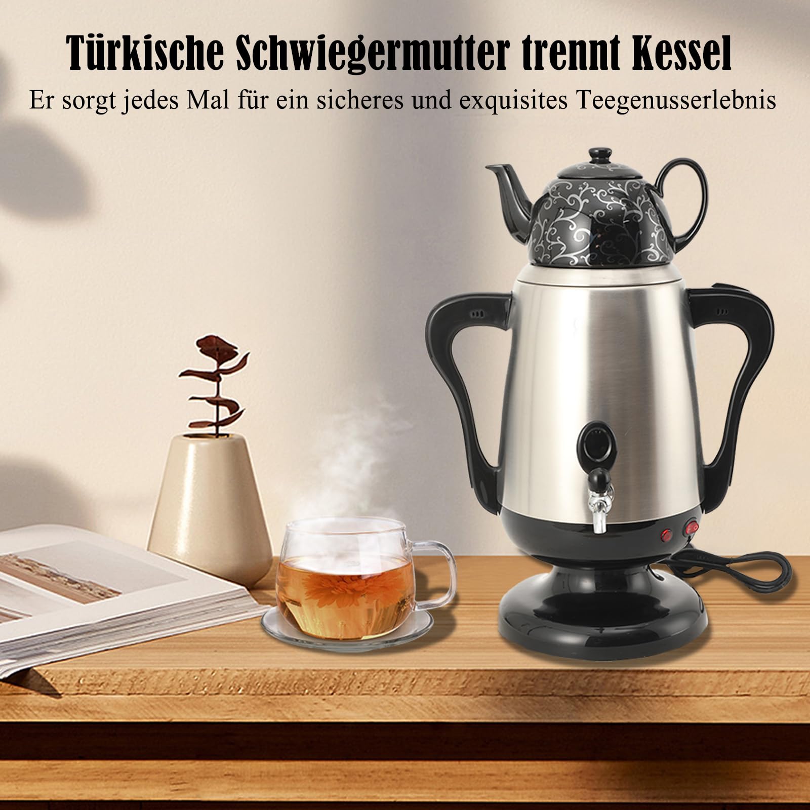 Samowar-Teebereiter mit Teekanne 3,5 Liter Elektrisch Teekocher Wasserkocher Teemaschine 220V
