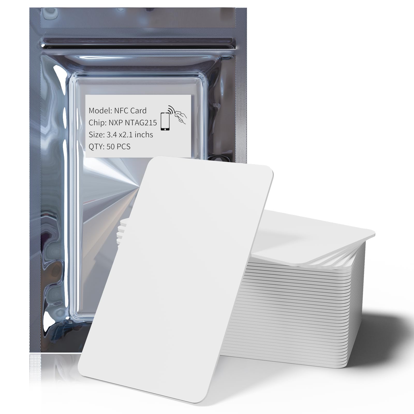 SANPOPO 50PCS NFC Tags NTAG215 NFC Cards, Programmable NFC 215 Tag Writable iOS Card CR80, 504 Bytes of Memory Compatible with Android and All NFC Enabled Devices