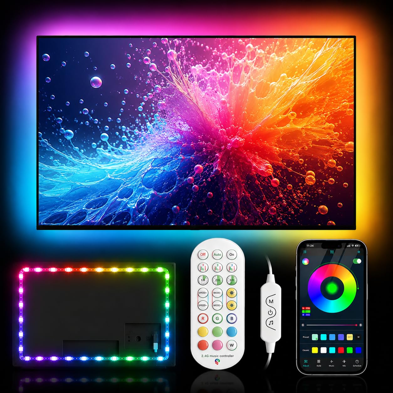 Daymeet TV Led Lights, 4M TV Led Backlight for Lights USB Powered RGBIC Light Strip for 55-75 inch Monitor Behind Lighting with Remote Music Sync Bluetooth APP Control