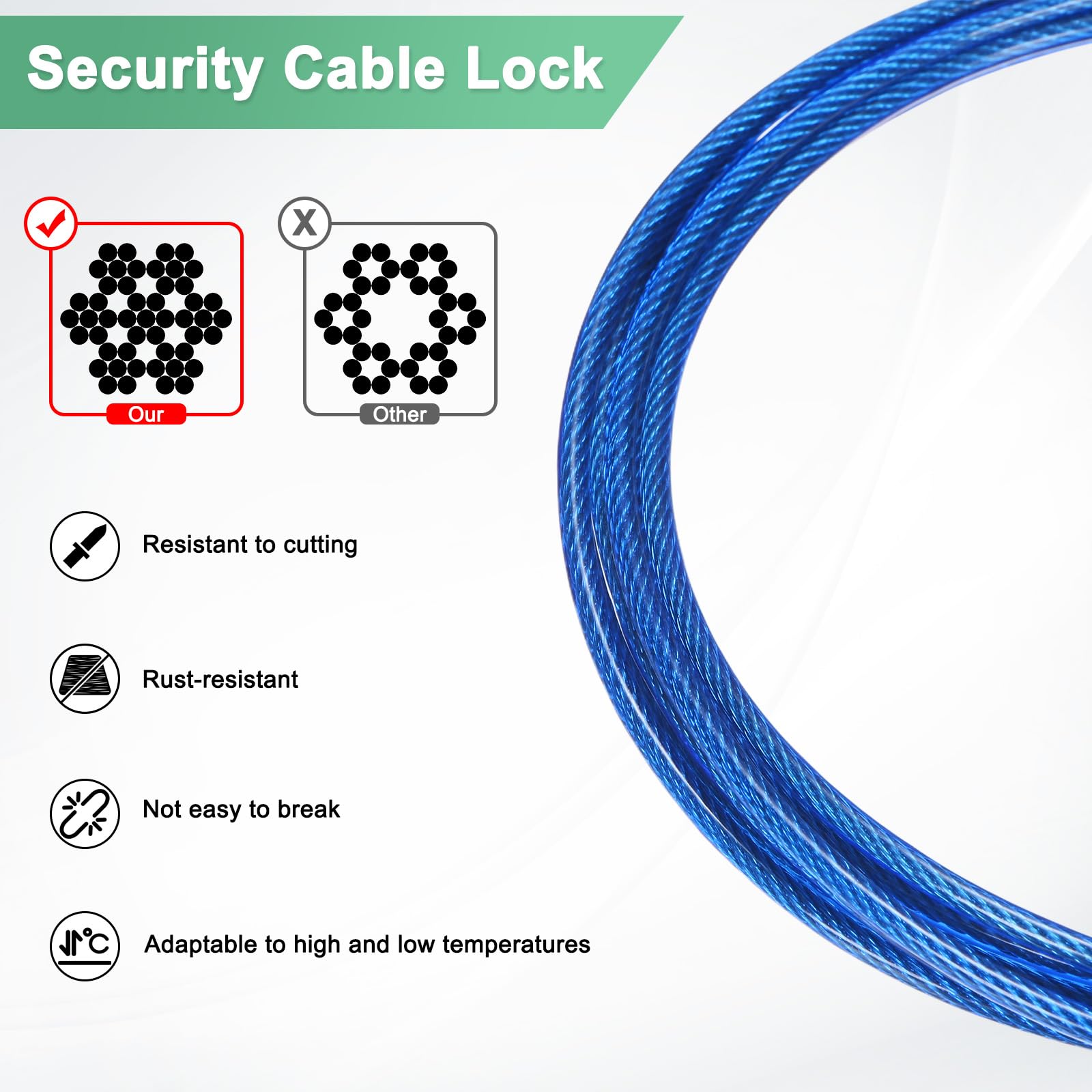 M METERXITY 2-Pack Security Cable Lock - Image 2