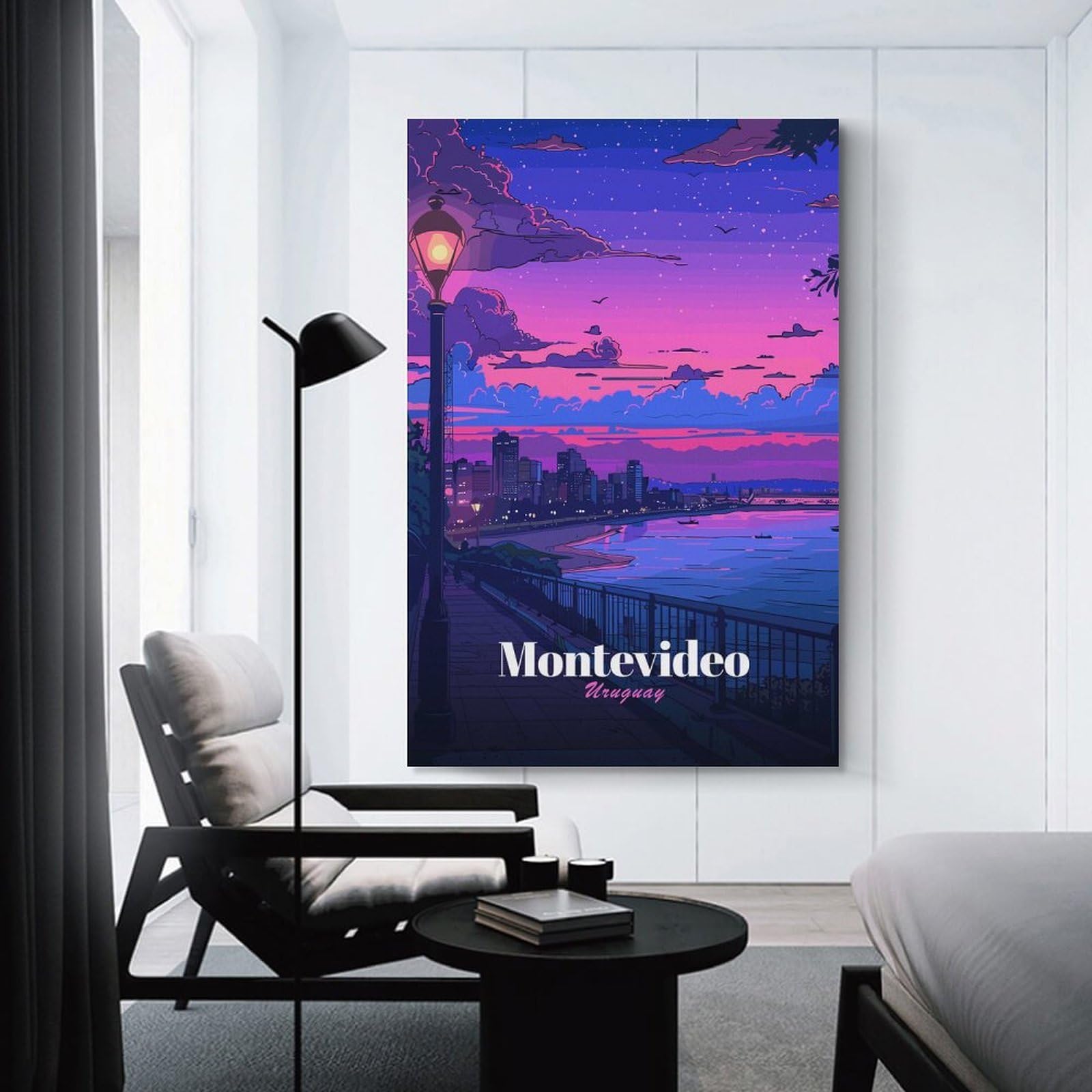 Junmoney Montevideo Uruguay Sunset Cityscape Decorative Canvas Print, 16x24inch(40x60cm), for New Home Styling, Lounge Or Bedroom, Wall Decor with Flexible Room Appeal