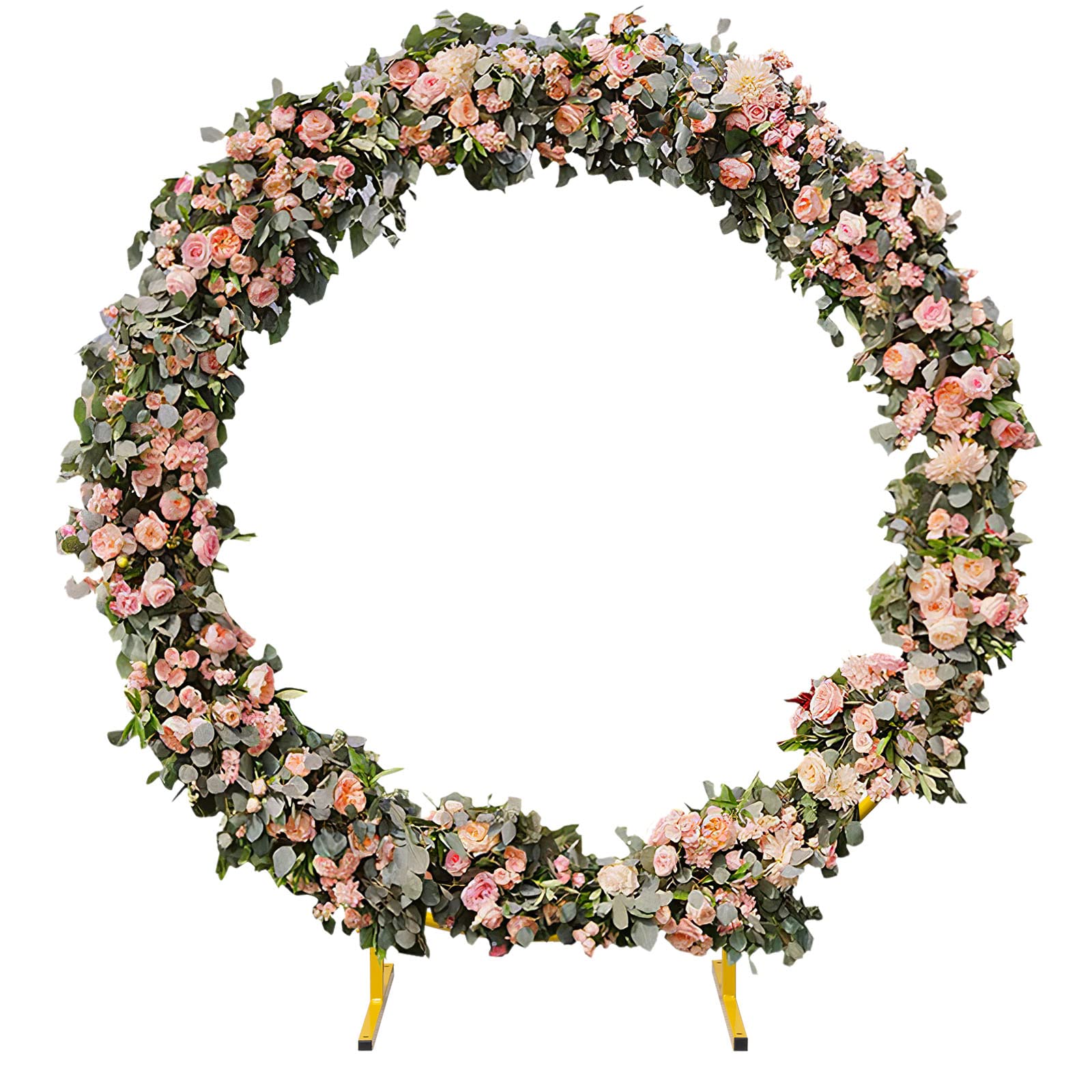 Circle Balloon Arch Stand Round Metal Wedding Arch Circle Balloon Circle Backdrop Stand with Double bar Standing Base for Garden Yard Wedding Indoor Outdoor Party Decoration (6.6ft, Gold)