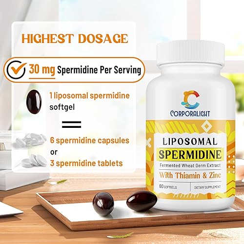 Miniatura 3 de Suplemento de espermidina de 30 mg, espermidina liposomal, alta absorción, más potente que la espermidina 3HCL, extracto fermentado de germen de
