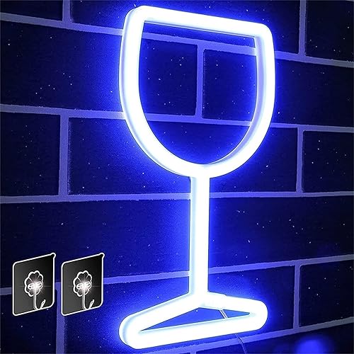 LED Wine Glass Neon Sign Led Modeling Light Luminous Letters Signboard Acrylic Panel Neon Decorative Light, 27x15cm,Blue (Color  Blue)