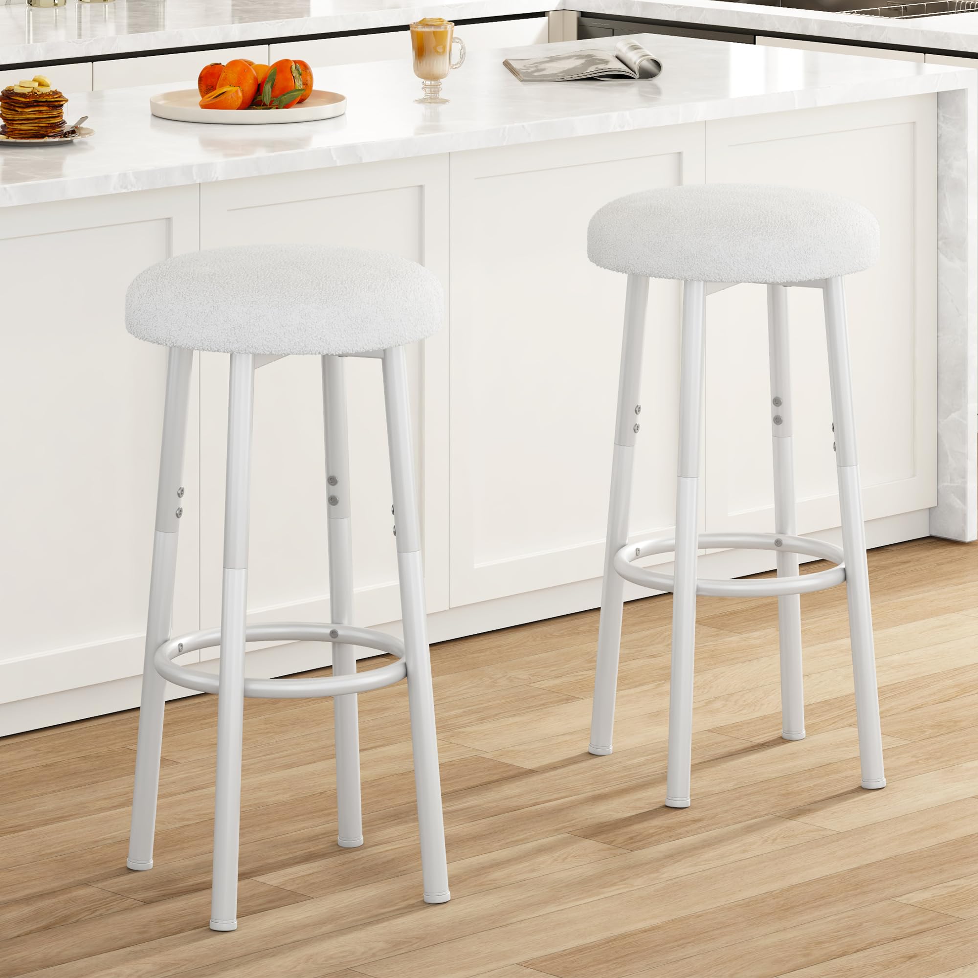 YMYNY 67 cm Tabourets Bar Lot de 2 Métal Tissu, Blanc HBS515W