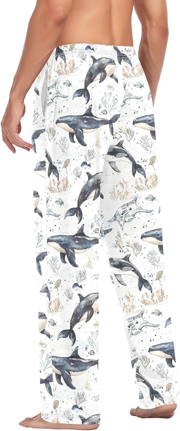 ZZKKO Mens Lounge Pajama Pants for Men Ocean Whales Corals Starfish Men's PJ Bottoms Lounge Sleepwear With Pockets Drawstring Long Pants 100% Cotton XL