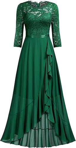 Miniatura 5 de Vestido largo de dama de honor con vuelos de encaje y cuello en V para mujer de MIUSOL