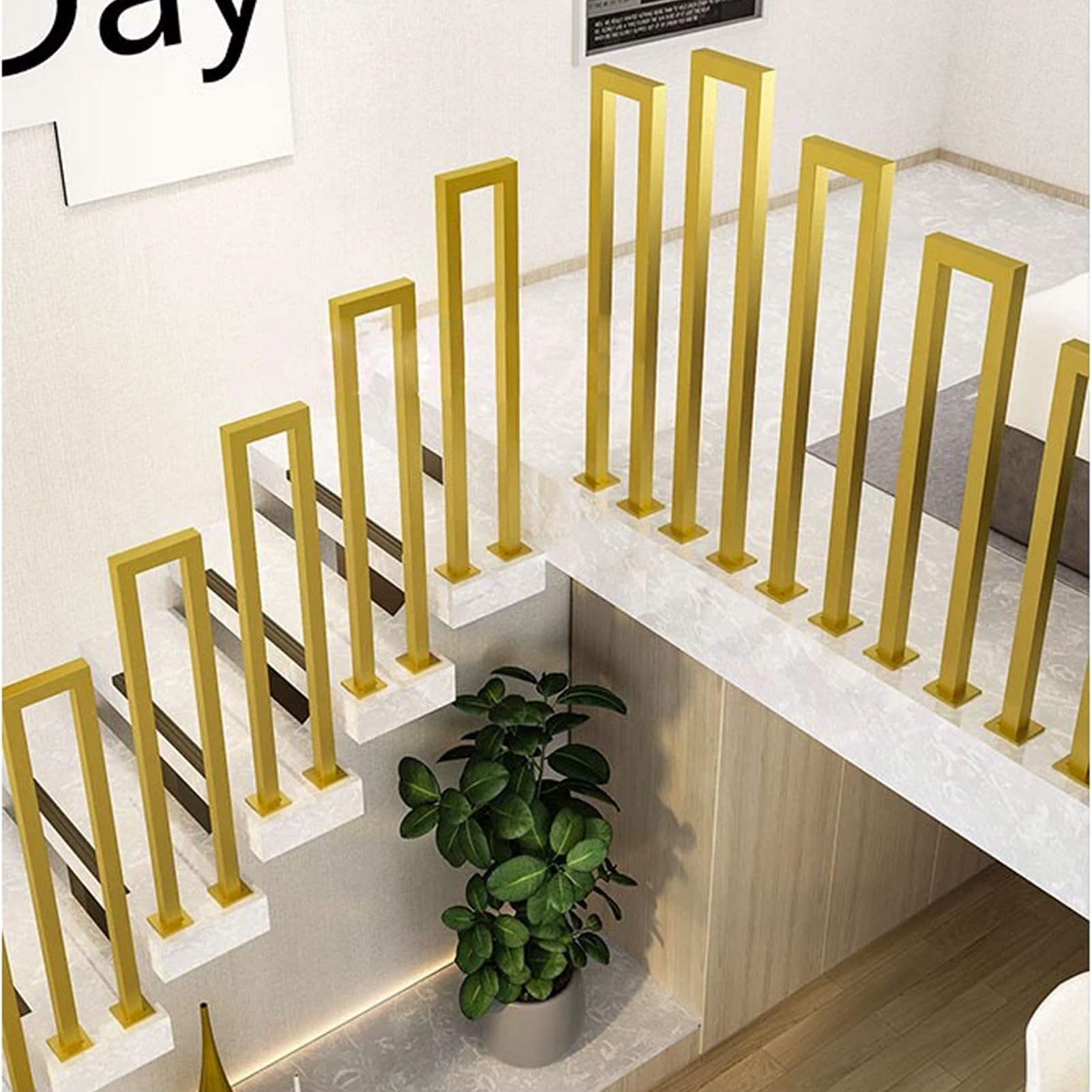 U-Shaped Gold Metal Stair il | Wrought Iron Indoor Outdoor Railings | Secure 1-Step Support Baluster | 30in Transitional Safety il (75cm)
