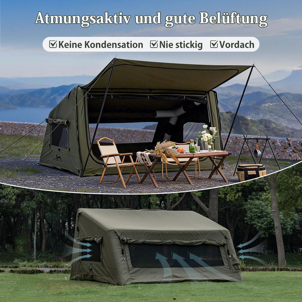TOMOUNT Aufblasbares Zelt 4 Person Baumwolle Unterschlupfzelt mit Ofenloch für Zeltofen 4 Jahrzeit Campingzelt für Outdoor, Hikking, Camping, Wandern, Trekking