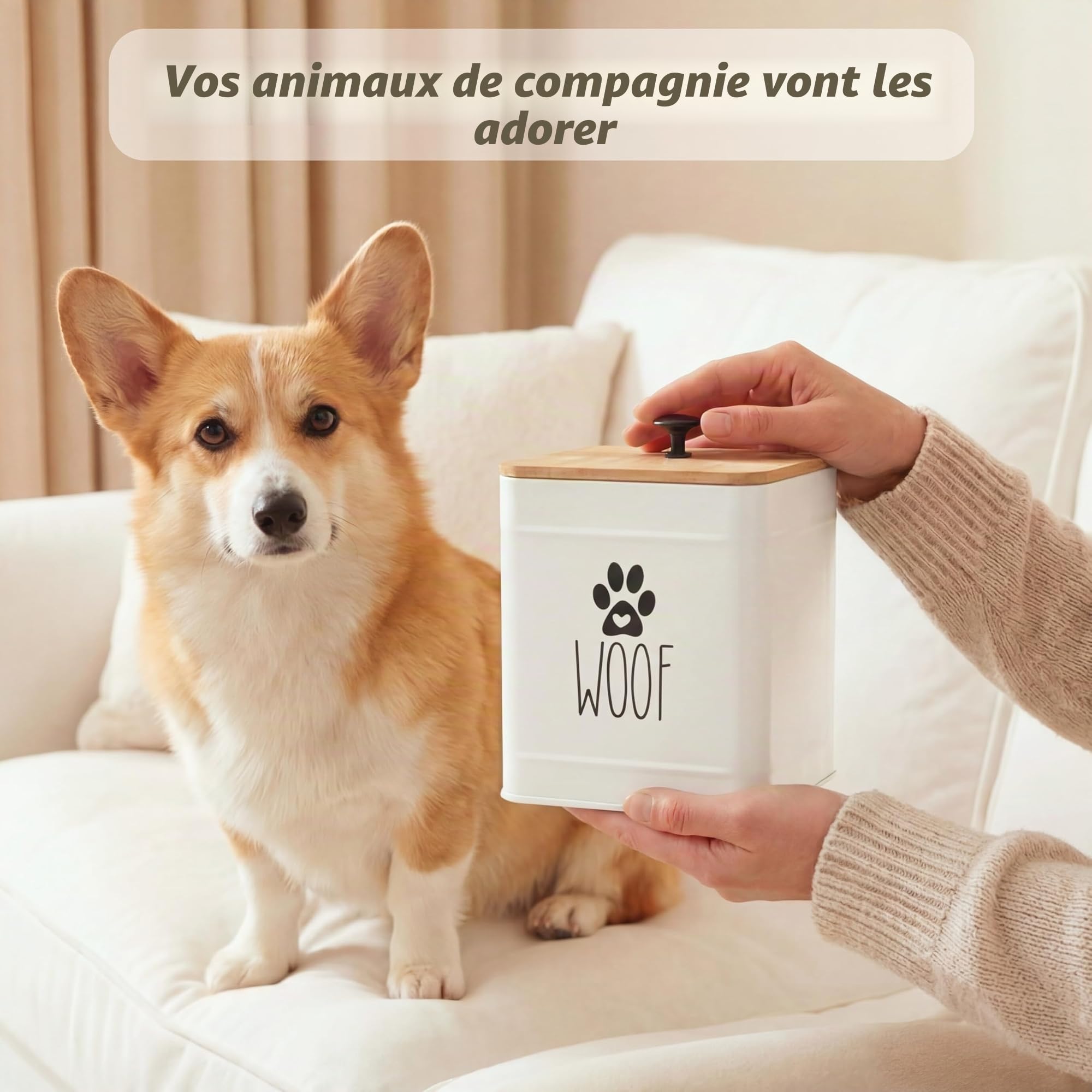 PerfNIQUE Boîte à friandises pour chien, avec 2 couvercles hermétiques, comptoir de cuisine et récipients de traitement pour animaux de compagnie, 7,8 x 6,2, 7,3 x 5,5 cm, blanc