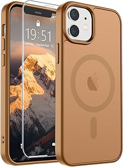 Magnetic for iPhone 12 Mini Case & iPhone 13 Mini Case (Compatible with MagSafe) (Military Grade Drop Protection) Slim Translucent Matte Shockproof Phone Cover,Brown