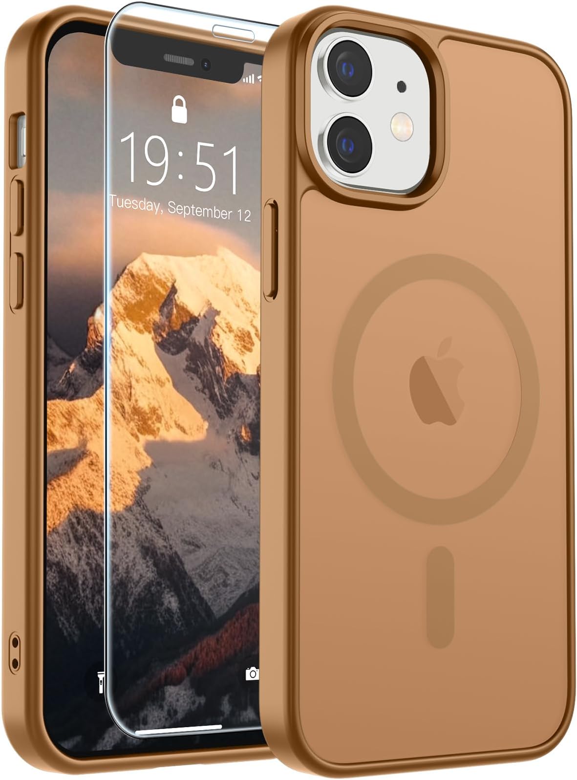 Magnetic for iPhone 12 Mini Case & iPhone 13 Mini Case (Compatible with MagSafe) (Military Grade Drop Protection) Slim Translucent Matte Shockproof Phone Cover,Brown
