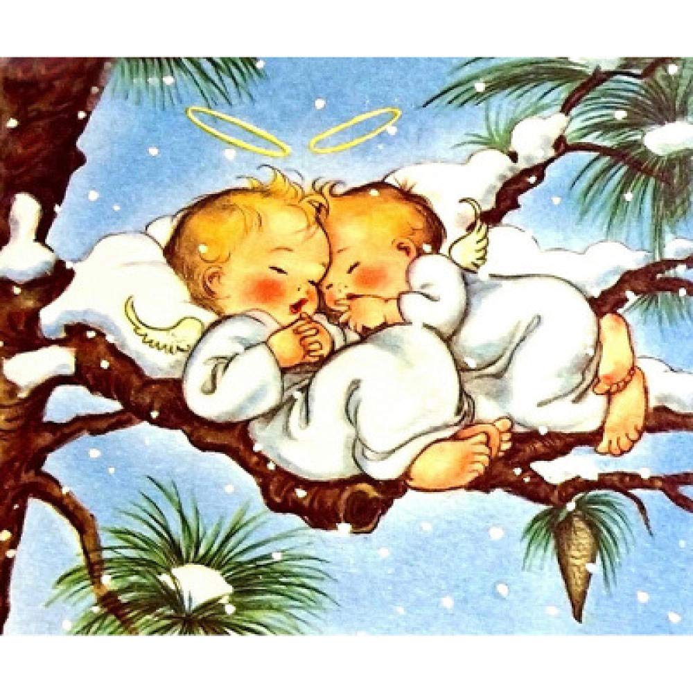 Peinture diamant broderie deux anges endormis de qualité supérieure 50x60cm