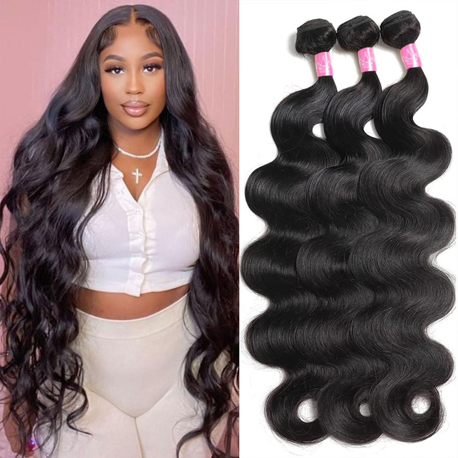 Brazilian Virgin Human Hair Extensions Body Wave 3 Bundles 24-28 Inches 3 Bundles Weaves Brazilian Virgin 100% Remy Human hair  main image 2