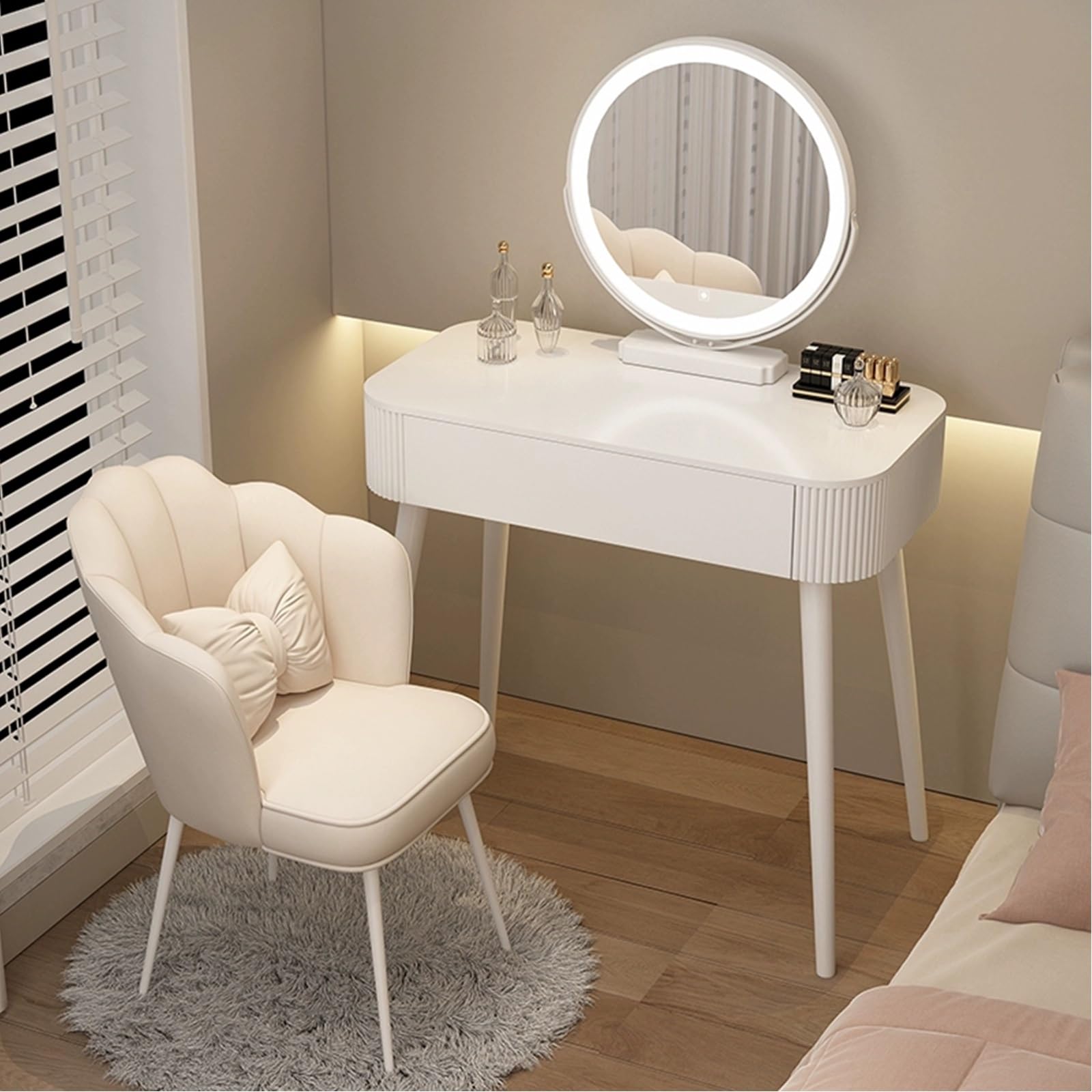 [新品]ドレッサーデスク LEDミラー付き ホワイト Size : 70cm ドレッサーデスク LEDミラー付き ホワイト Size 70cm LEDライト付き