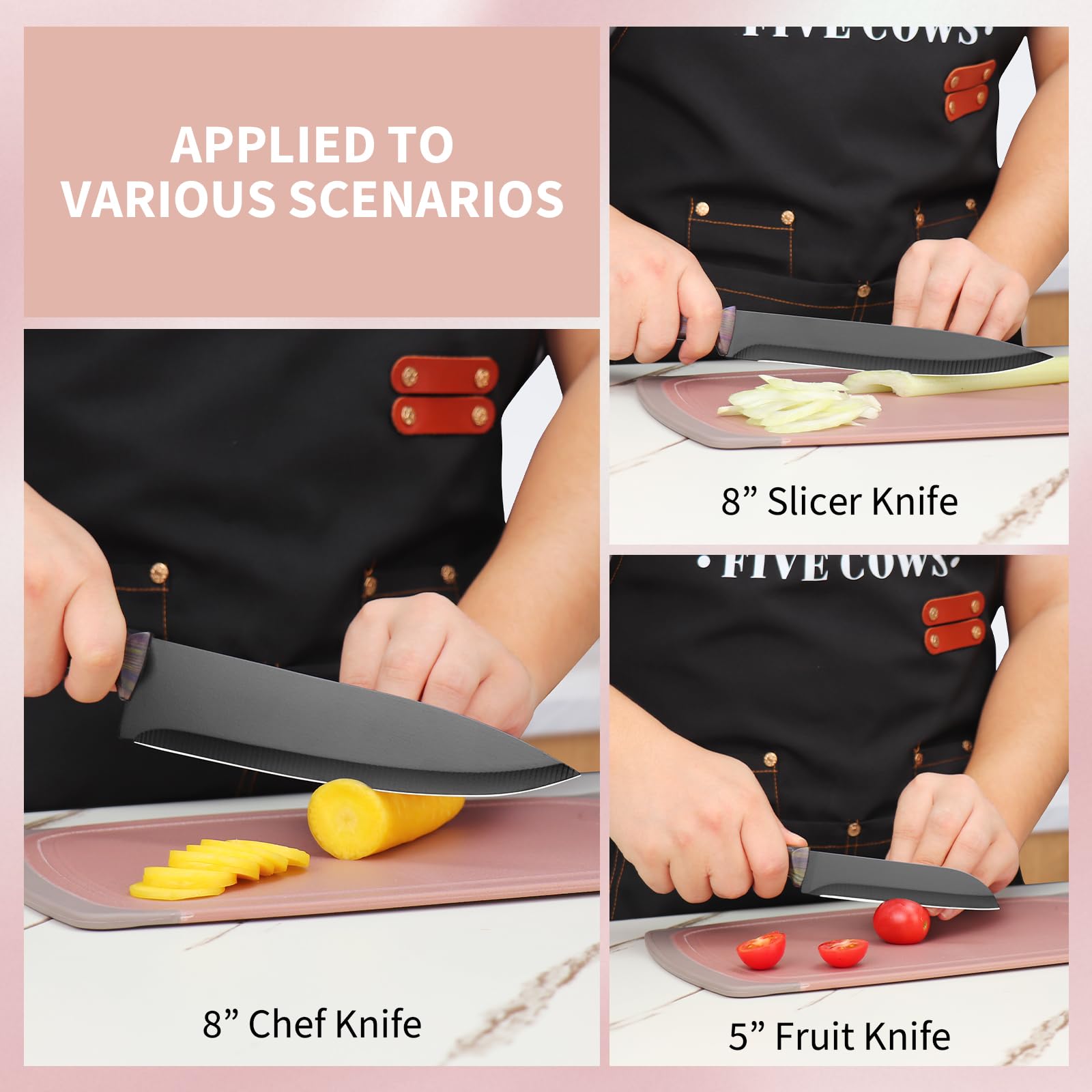 Couteau Cuisine, 16 pièces, Bloc couteaux de cuisine avec Affûteur Intégré, avec planche a decouper, ciseaux de cuisine et couteaux de chef, Couteaux et Ustensiles de Cuisine(Violet)