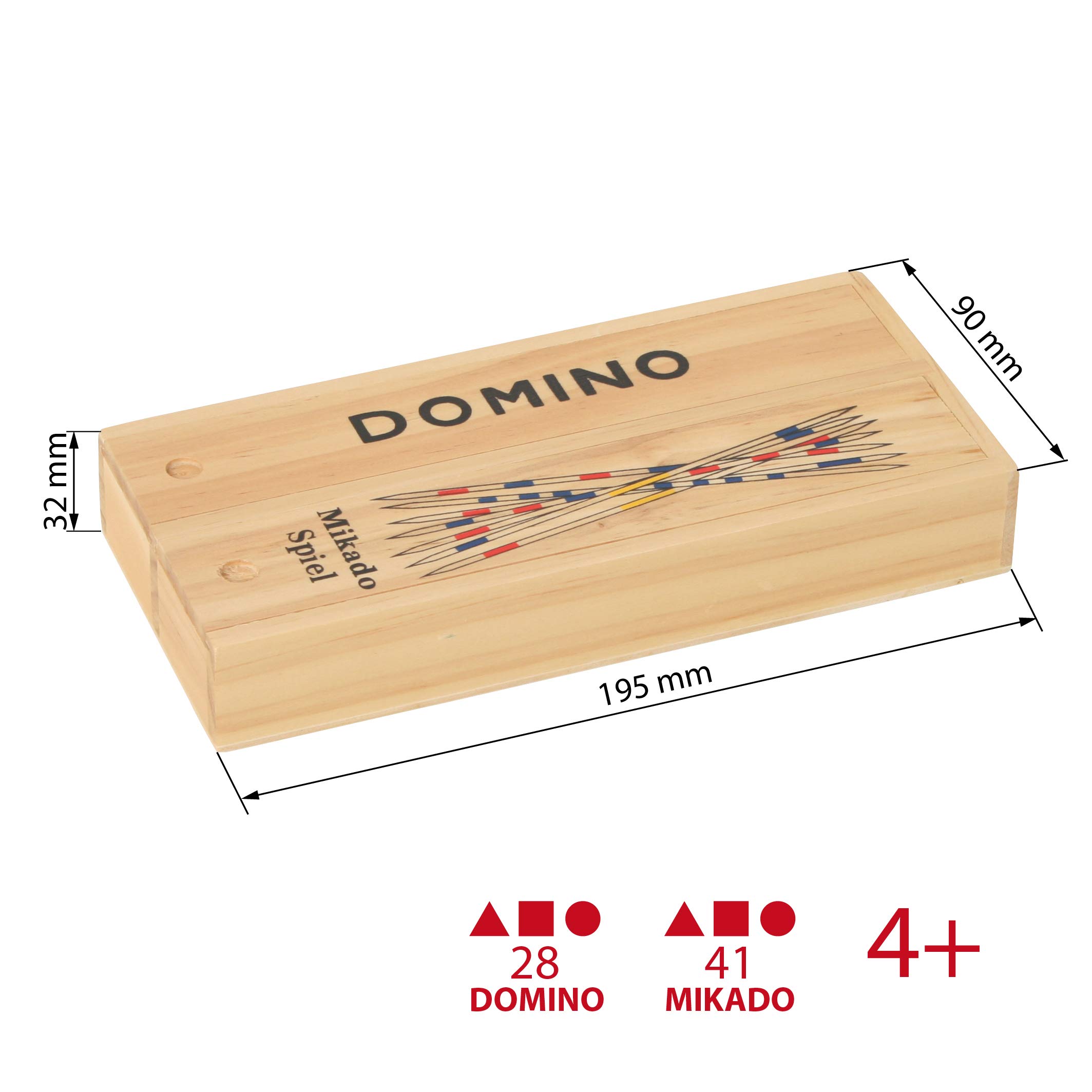 Bartl 101824 - Jeu traditionnel Mikado et Domino dans une boîte en bois pratique avec couvercle coulissant - 19,5 x 9 x 3 cm