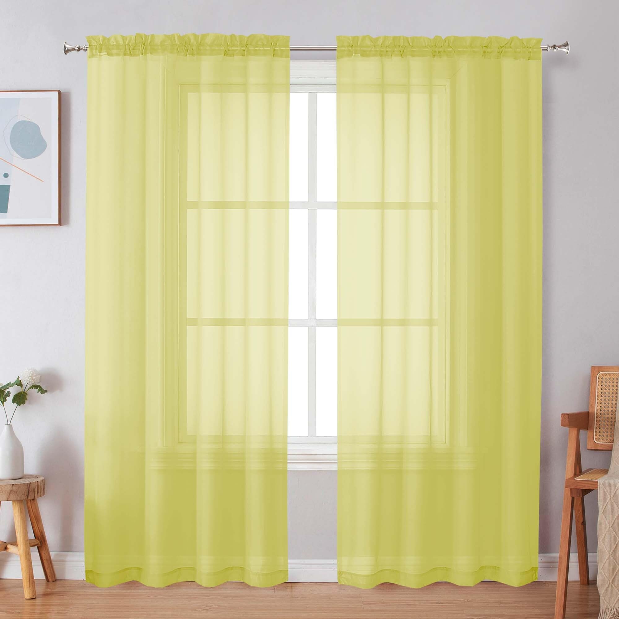 Simplebrand Lemon Sheer Curtains 72 Inches Long 2 Panels for Living Room