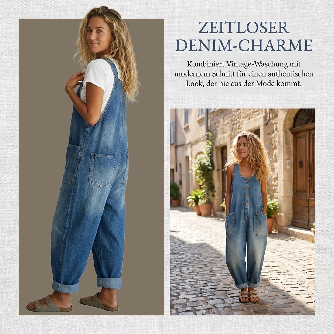 2026 Neu Jeans Jumpsuit Damen, Latzhose Jeans Damen, Damens Latzhose Sommer, Latzhosen Damens, Knopfdesign & Verstellbare Träger, Loose Fit, Atmungsaktiv, Angenehm Tragen, Langlebig