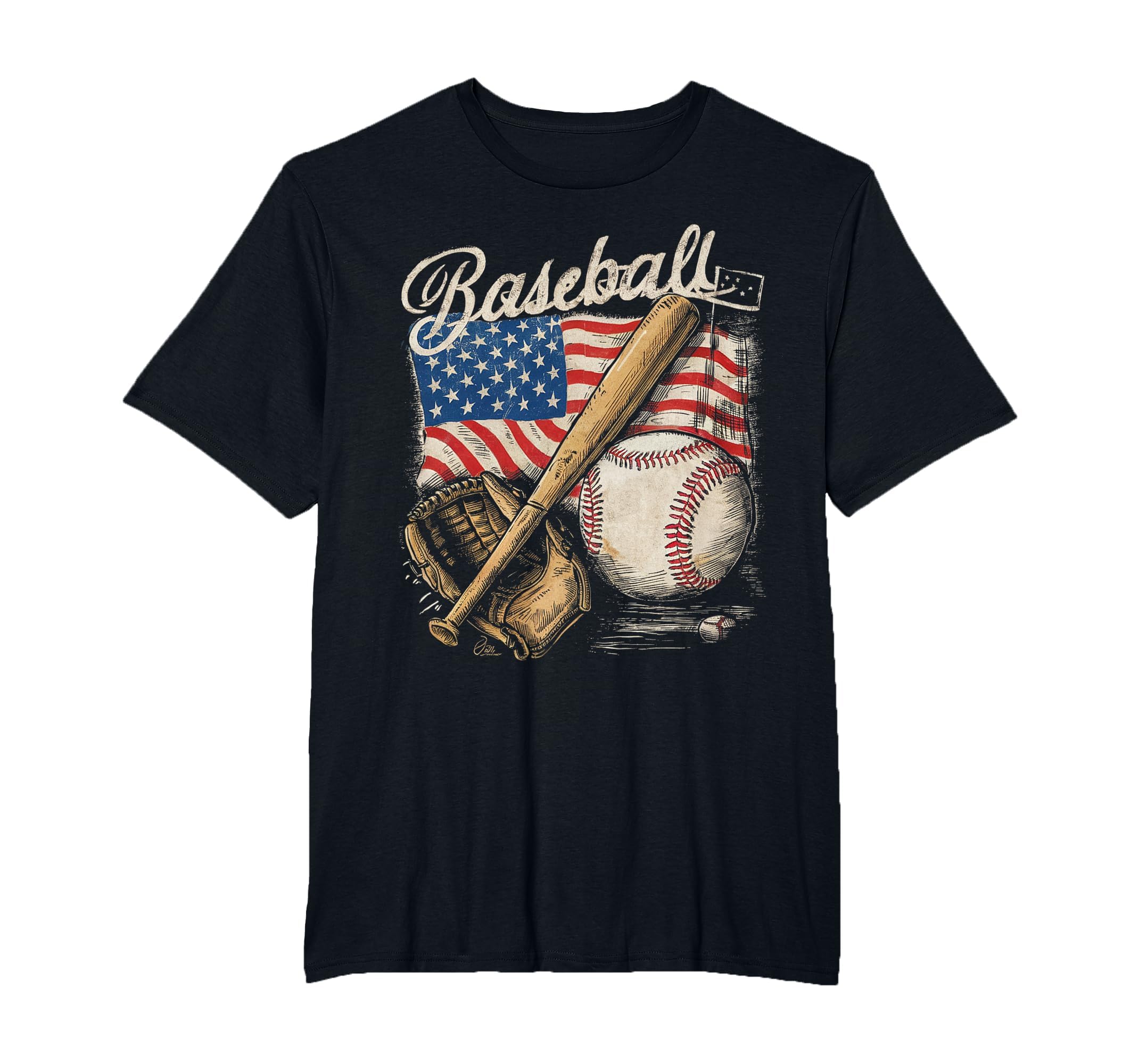 American Flag Baseball Player Bat Fan Catcher Pitcher USA T-Shirt