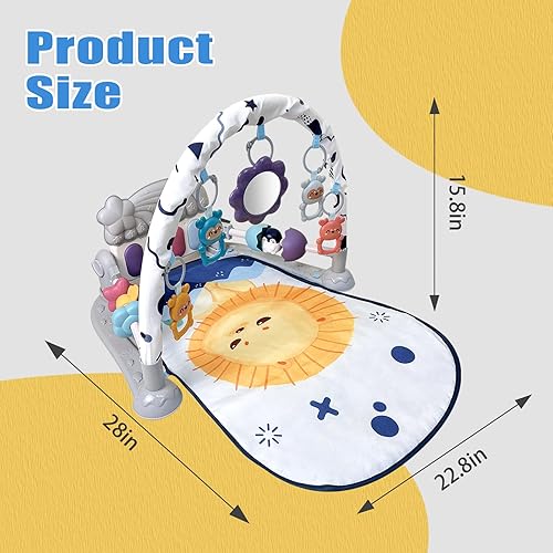 Miniatura 6 de Tapete de gimnasio para bebés, centro de actividades de gimnasio para bebés, piano para patear y jugar con música y luz, juguetes para bebés recién