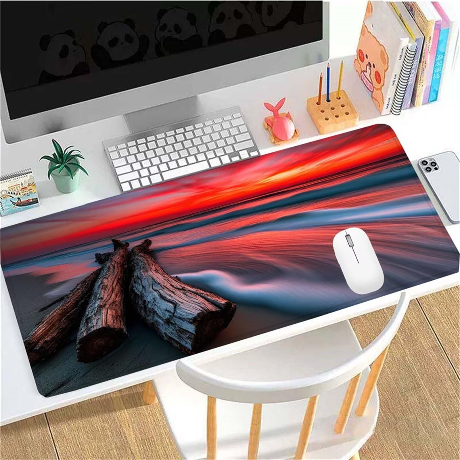 Alfombrilla Ratón Atardecer Playa Alfombrilla Ratón XXL 1400x600x3mm Mouse Pad Resiste Salpicaduras, Extendida de Gran Tamaño con Bordes Cosidos, Mejora la Precisión y la Velocidad, Duradera y-335