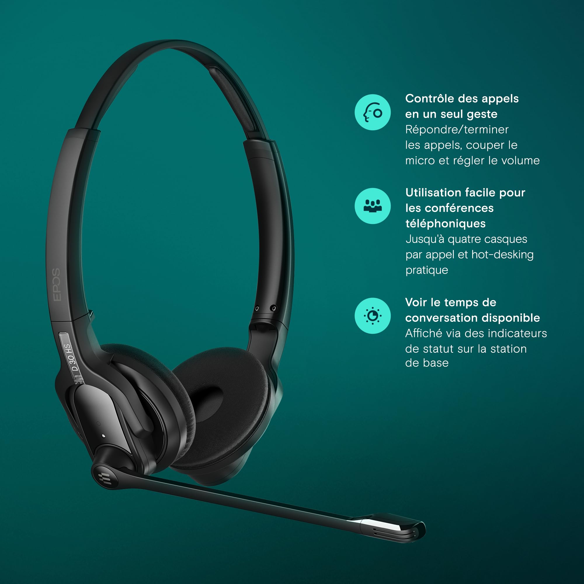 EPOS Impact D 30 Phone - Casque DECT Haute Performance pour Téléphones Fixes et Softphones, avec EPOS Voice™ et Microphone Antibruit