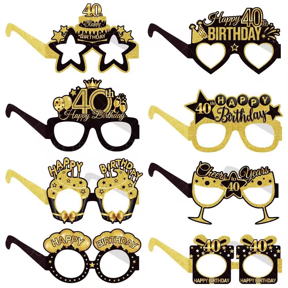 40th Birthday Glasses,8PCS 40th Birthday Party Glasses, Funny Happy Birthday Photo Booth Props for Men Women Cheers to 40 Years
