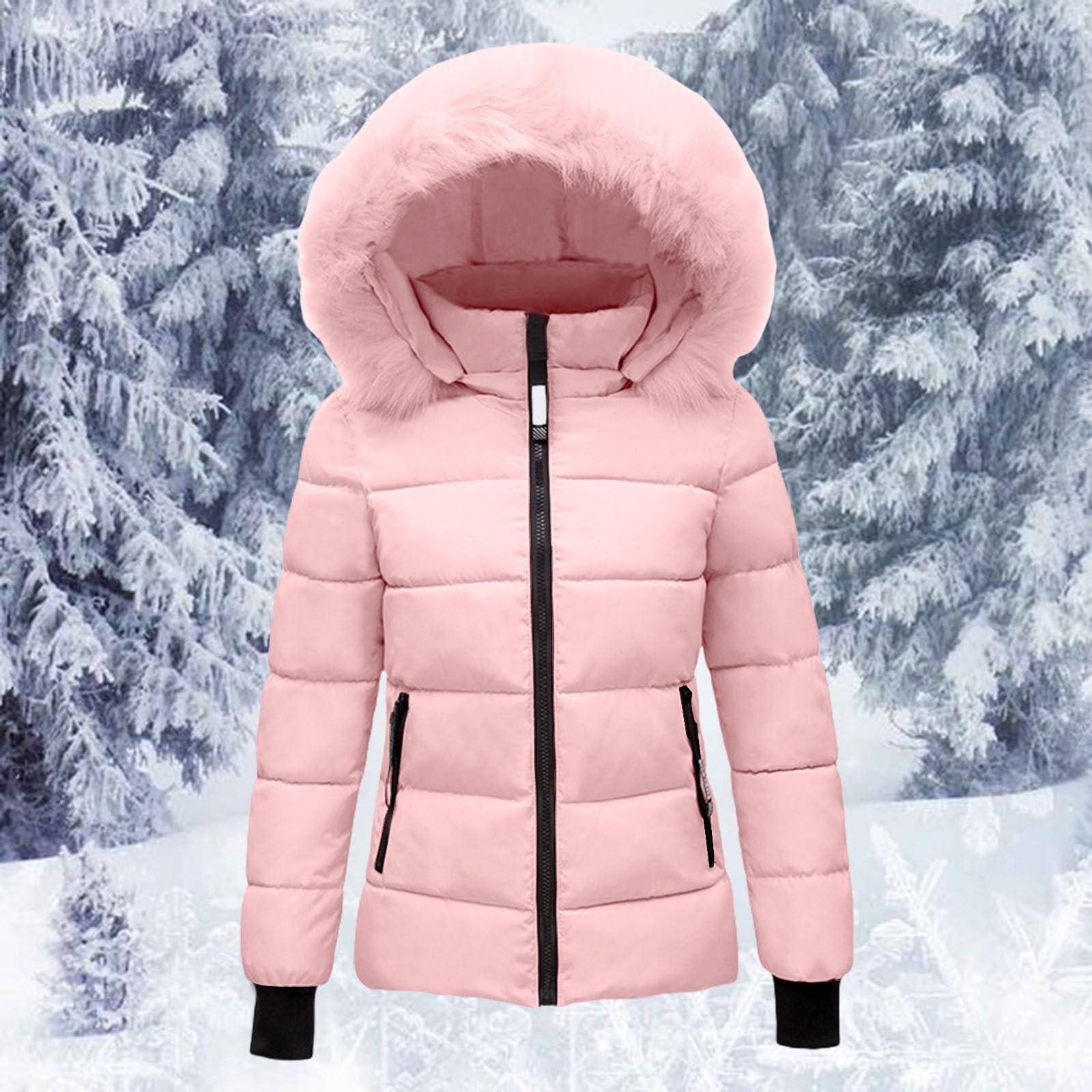 Cocila Cappotto invernale caldo con cappuccio da donna, trapuntato, spesso, imbottito, giacca invernale in cotone con cappuccio, in vita, in peluche, cappotto esterno, per sci e snowboard