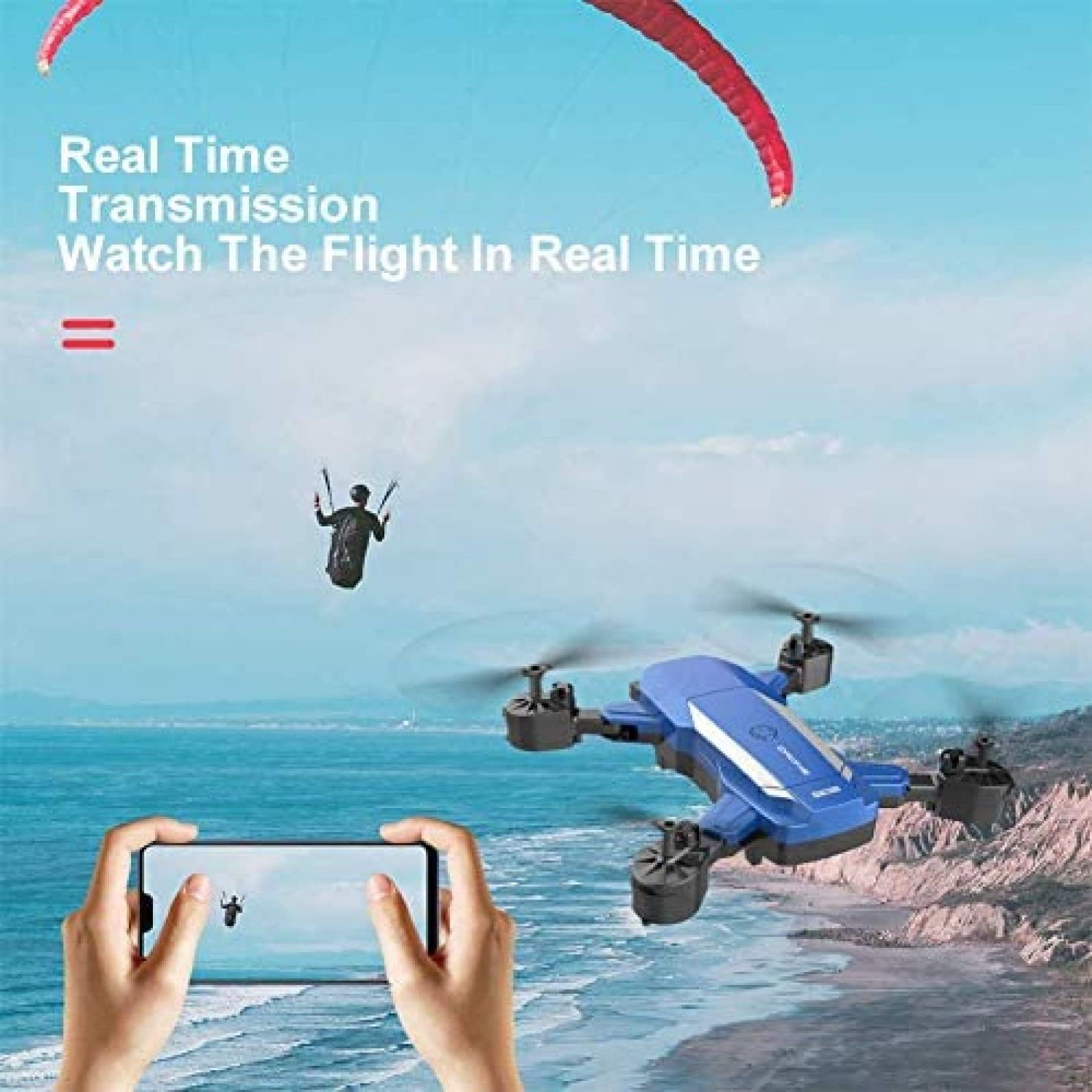 Quadcopter Transmisja FPV 2,4 GHz, dron z kamerą 4K HD dla dorosłych, czas lotu 60 minut, powrót jednym klawiszem, tryb bezgłowy, połączenie WIFI z 3 bateriami, kolor niebieski