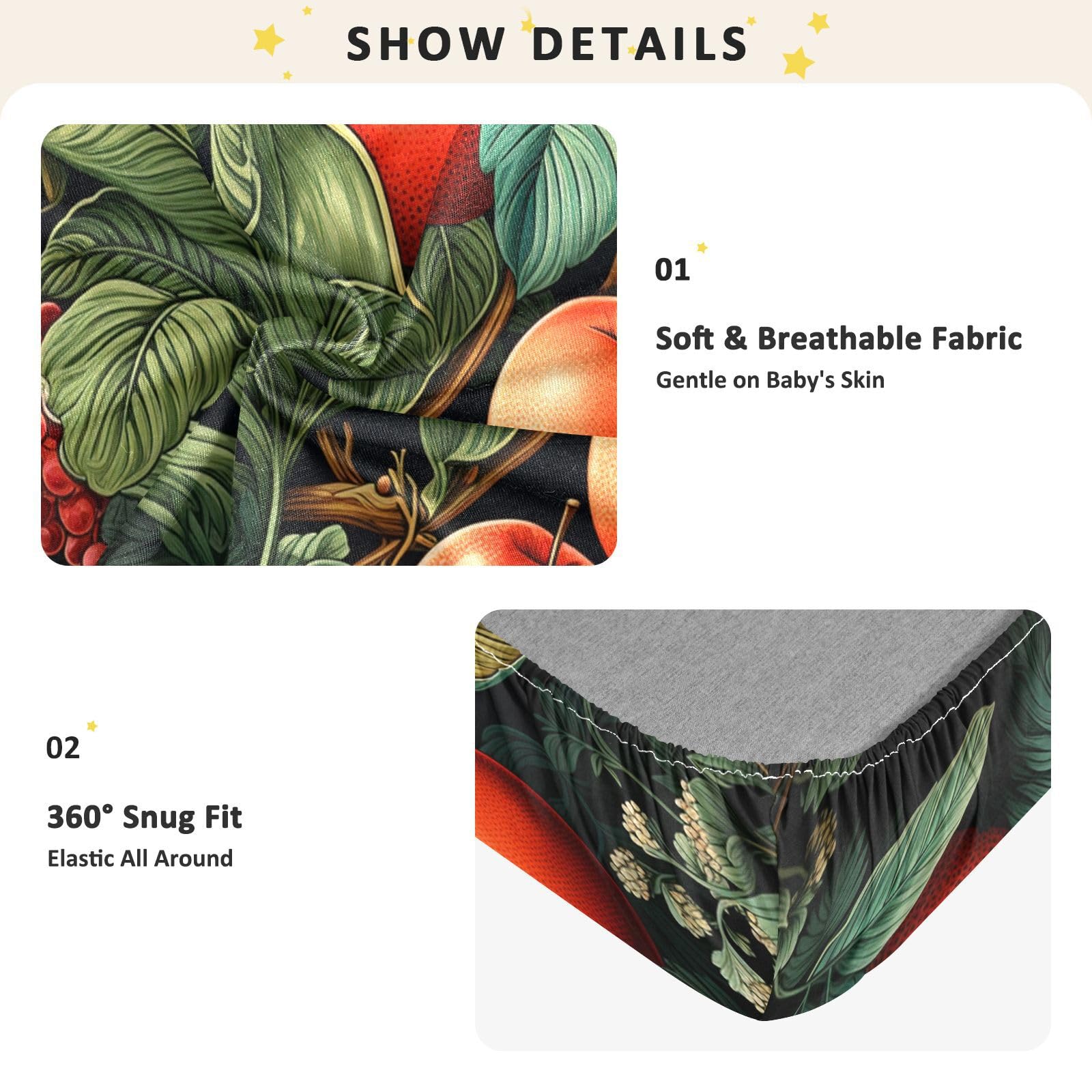 Pomme Rouge Feuilles Vertes Drap Housse pour Lit BéBé en Coton Doux,Adapté au Matelas Parc