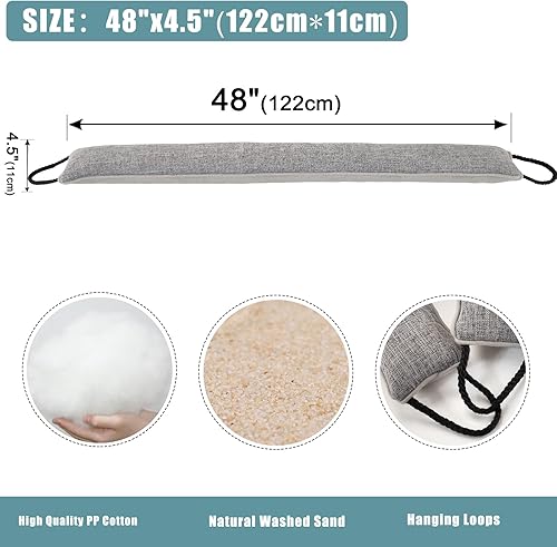 Miniatura 2 de Marwood Tope para debajo de la puerta, 48 pulgadas, tope de viento para puerta y ventana, tapón de aire francés con peso para puerta delantera,