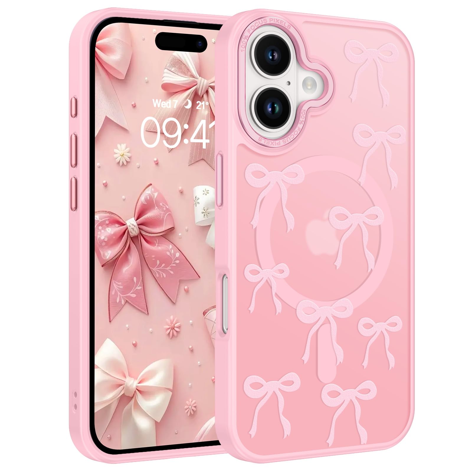 BENTOBEN Magnetic for iPhone 16 Plus Case, Cute Bow Ribbon Pattern [Compatible with Magsafe] Slim Translucent Matte Shockproof Women Girl Protective