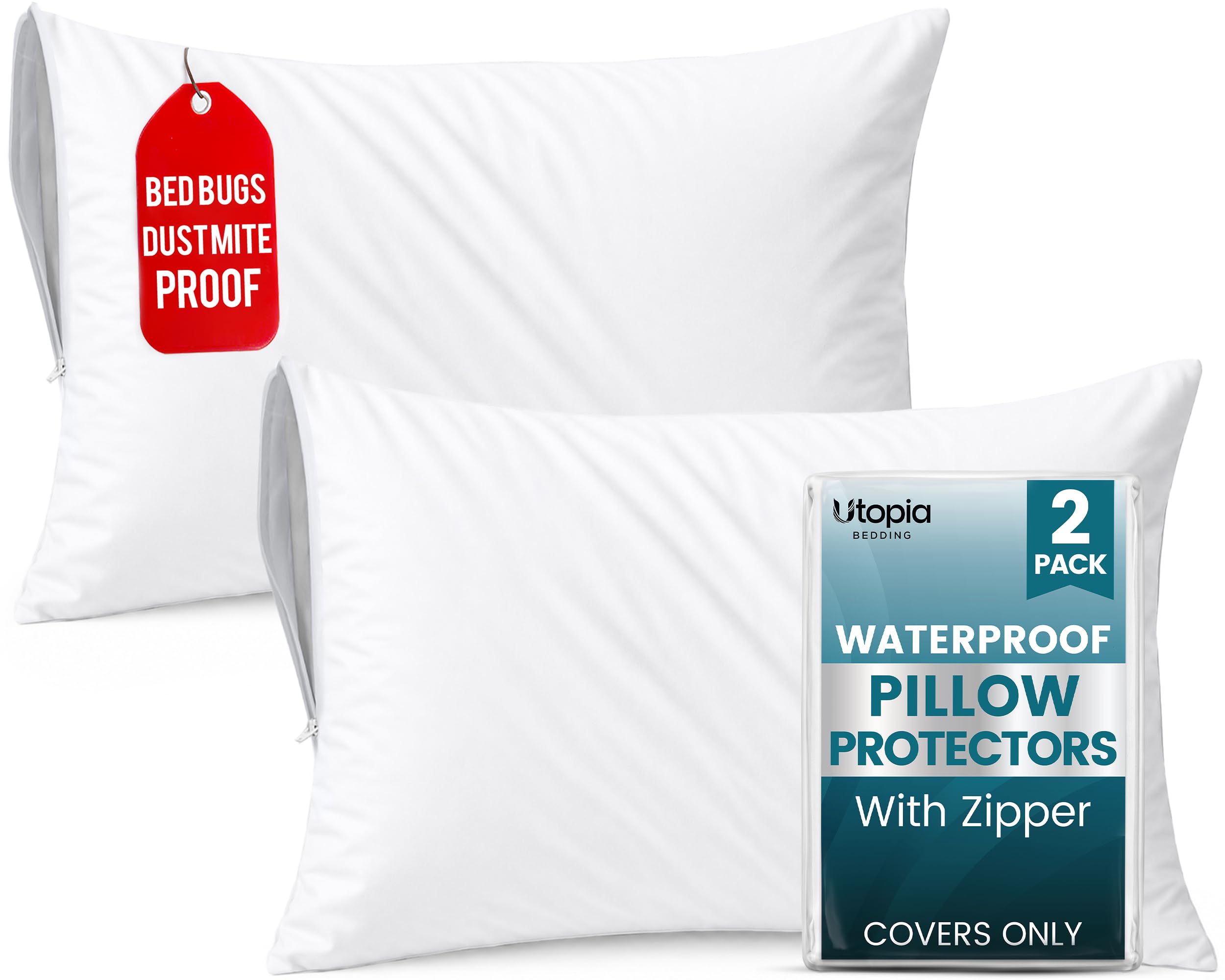 Set of 2 Pillow Protectors with Zipper Toddler Size, Pillow Covers