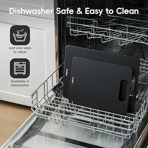 Miniatura 2 de Juego de 2 tablas de cortar de fibra de madera, tabla de cortar compuesta para cocina, apta para lavavajillas, no tóxica, sin BPA, antideslizante,