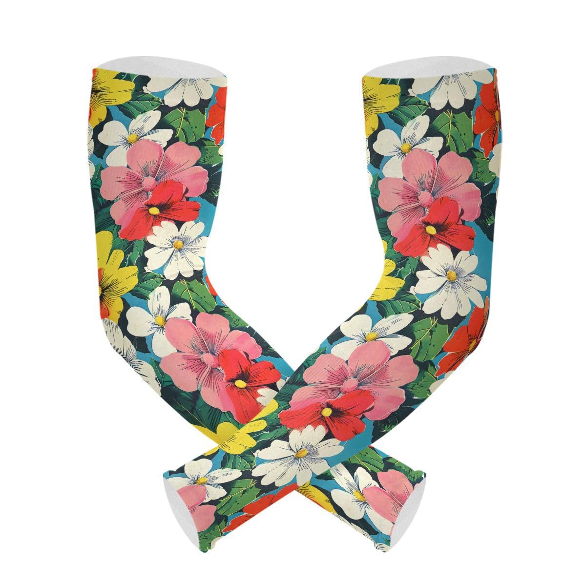 ALAZA Retro Floral Blossom Gardening Sleeves Cooling Arm Sleeves Sun Protection Thumb Hole Arm Covers for Women Men
