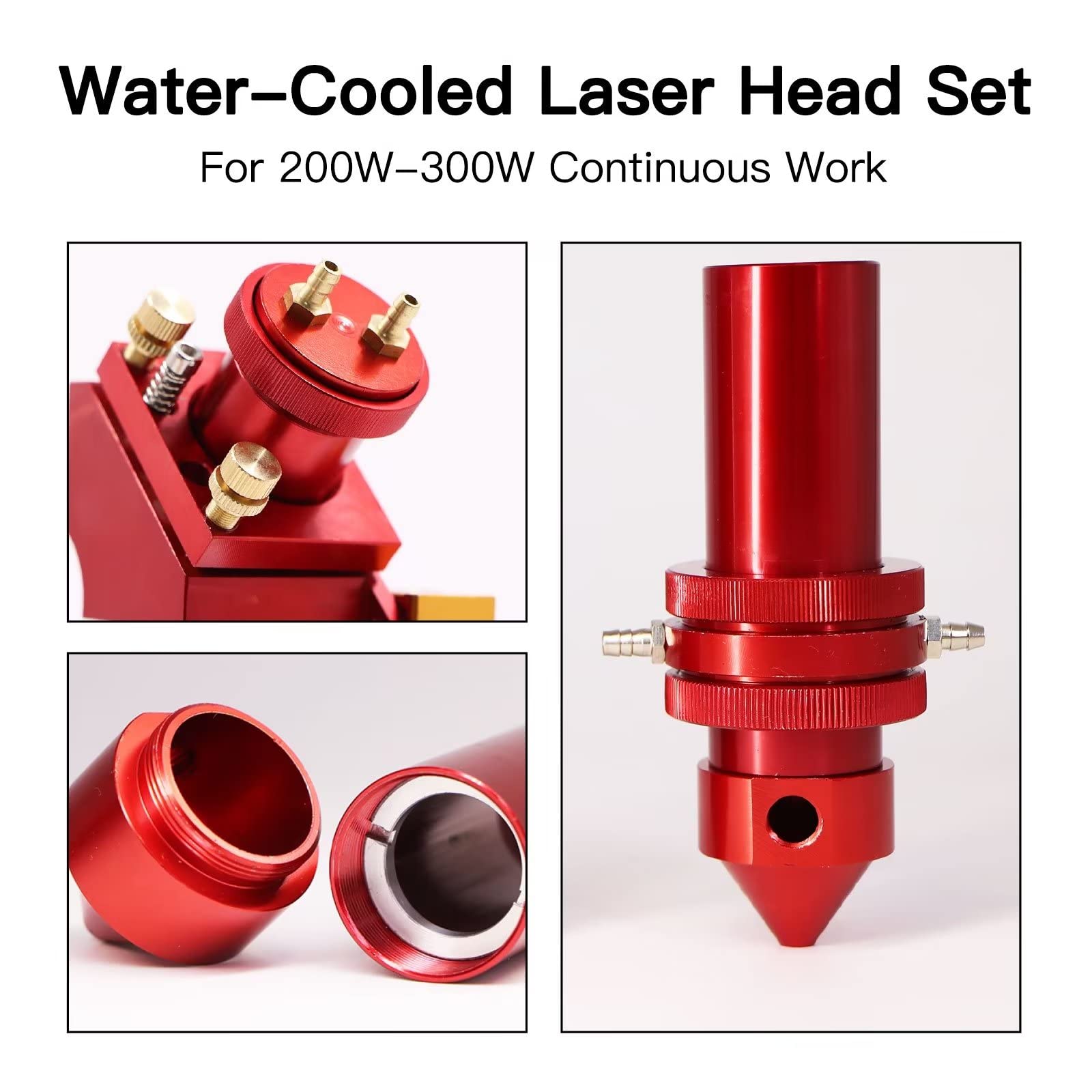 Rosso Set di Testine Laser CO2 Raffreddate ad Acqua Con 1 PZ Lente di Messa A Fuoco Dia.25mm FL50.8mm e 3 PZ Cu/Specchio di Rame Dia.30mm per Laser Engraver Cutter Macchina