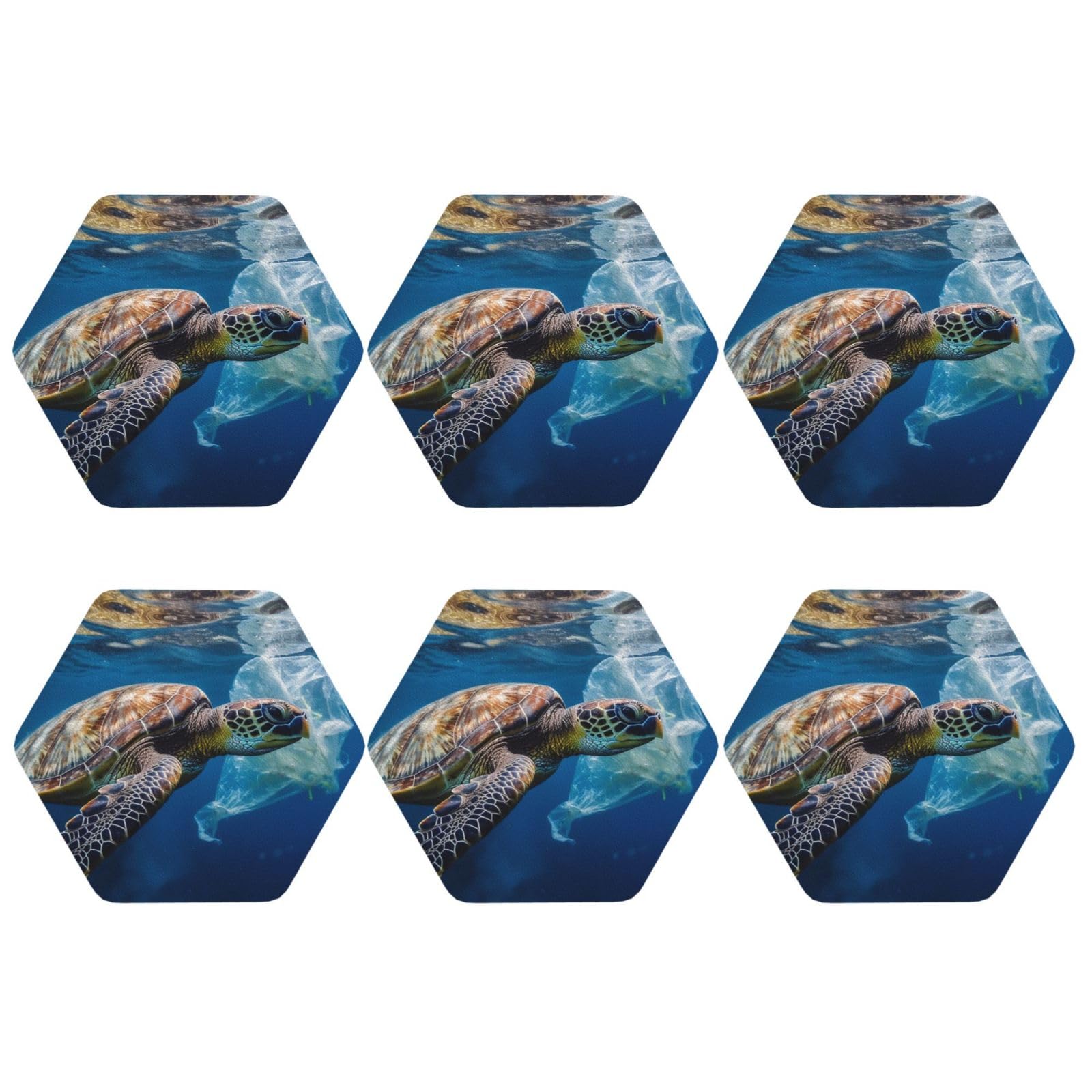 6pcs Leather Coasters for Drinks, Sea Turtle and Plastic Drink Coasters for Tabletop Protection, 4" Cup Coasters for Coffee Table Decor, Non-Slip Drinking Cup Mat for Hot Or Cold Drink