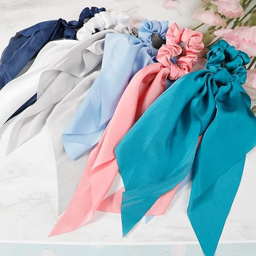Miniatura 6 de 6 unidades de bufandas para el cabello, lazos anudados para el cabello, cinta de satén para el cabello, bandas elásticas para el cabello con lazo de