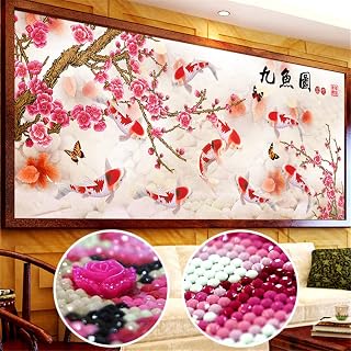 Instarry 5D DIY Diamond Painting Large Size Nine Fish Koi Cross Stitch Mosaic Living Room Bathroom Decor Wall Art Arts and Crafts 47.2x23.6 inch