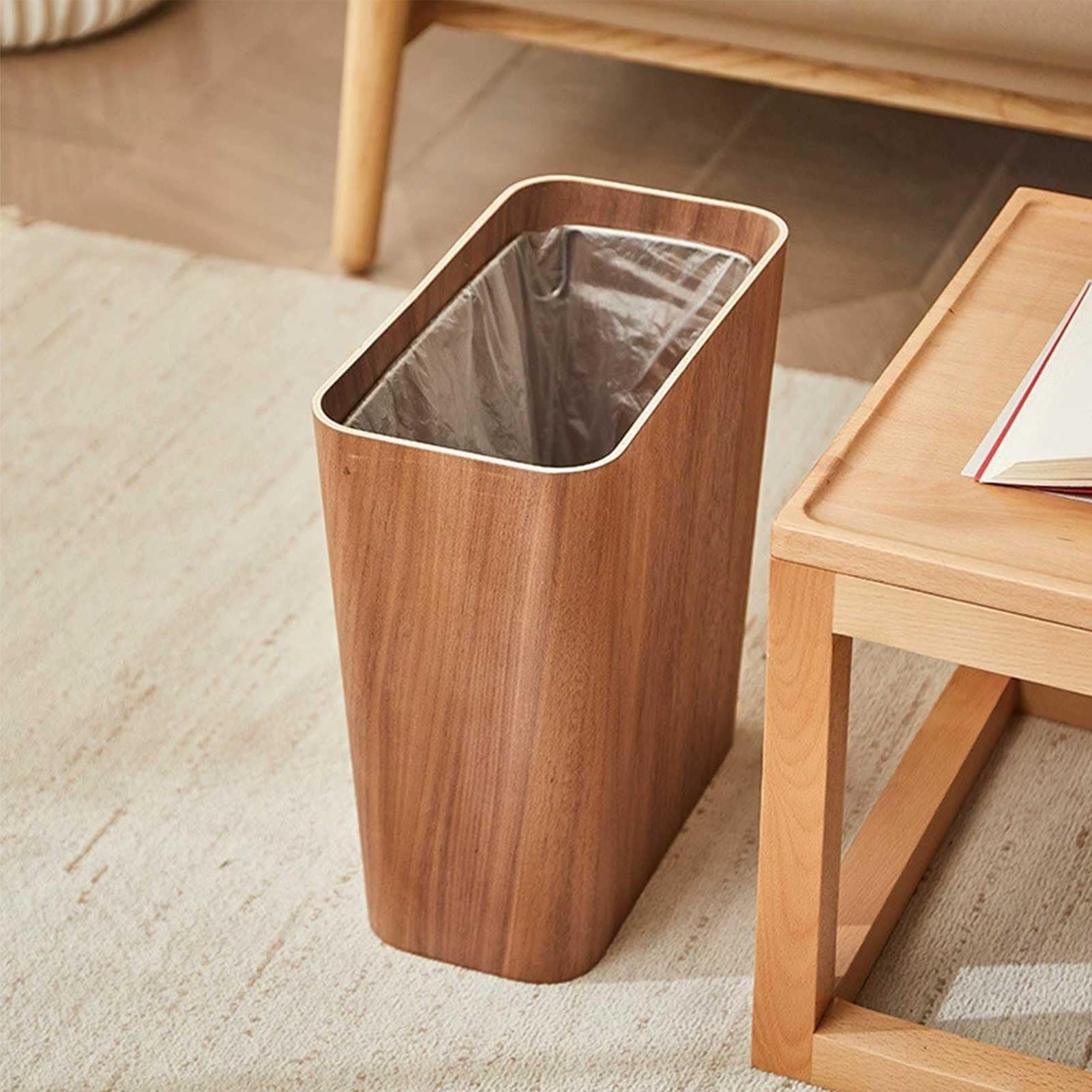Drsyffsup A Wooden Rustic Waste Basket Trash Bin, Rectangular Wastebaskets, Bathroom Garbage Can, Bedroom Narrow Trash Can, Dorm Recycle Bin, Office Waste Paper Bin(A)