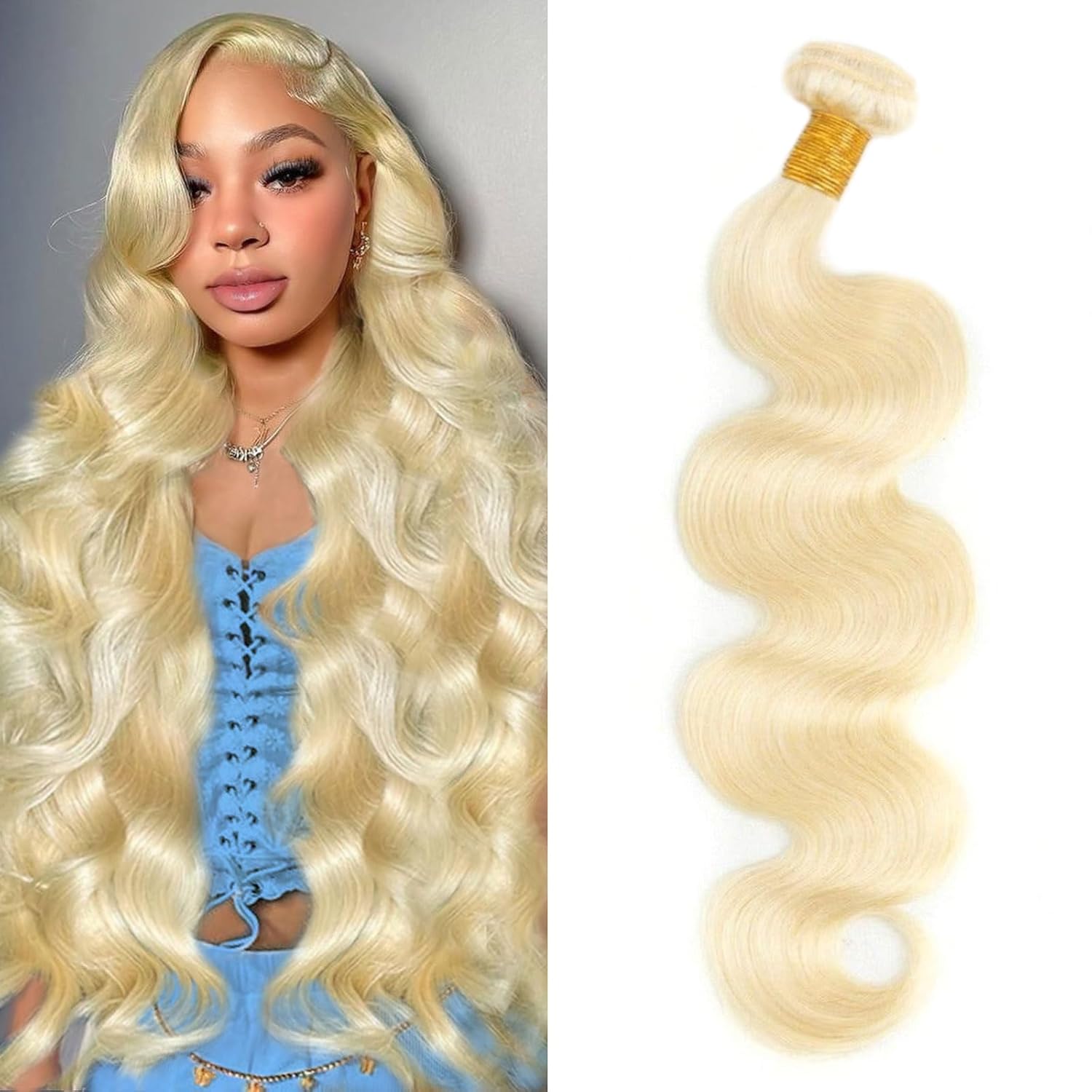 613 Bundle Blonde Body Wave Bundle Human Hair 22 Inch Single Bundle One Bundle 100% Unprocessed 12A Brazilian Virgin Human Hair Bundles 613 Hair Bundles Human Hair Extensions for Women