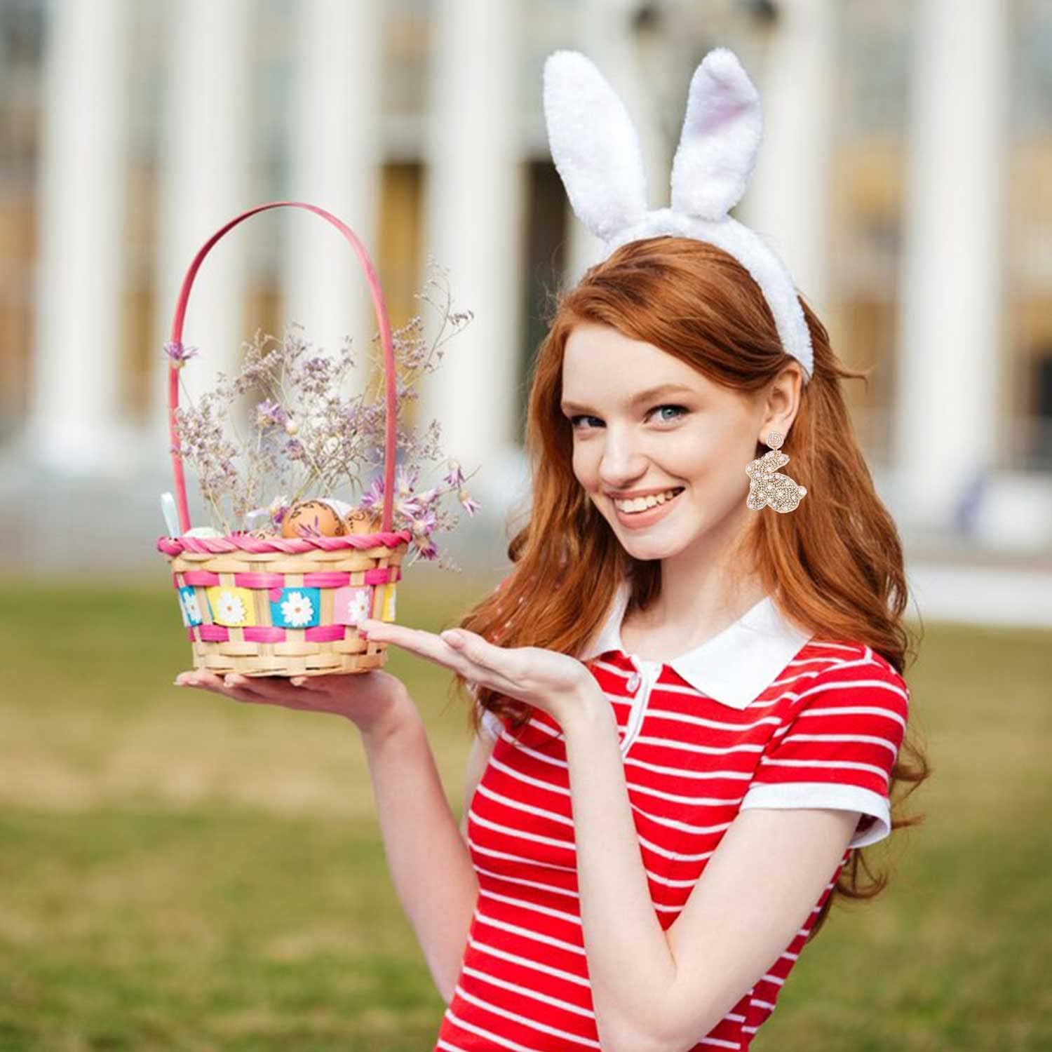 2 Pairs Easter Earrings for Women Beaded Easter Egg Bunny Earrings Letter HAPPY EASTER Earrings Cute Rabbit Dangle Earrings Spring Holiday Jewelry Gifts - Image 4