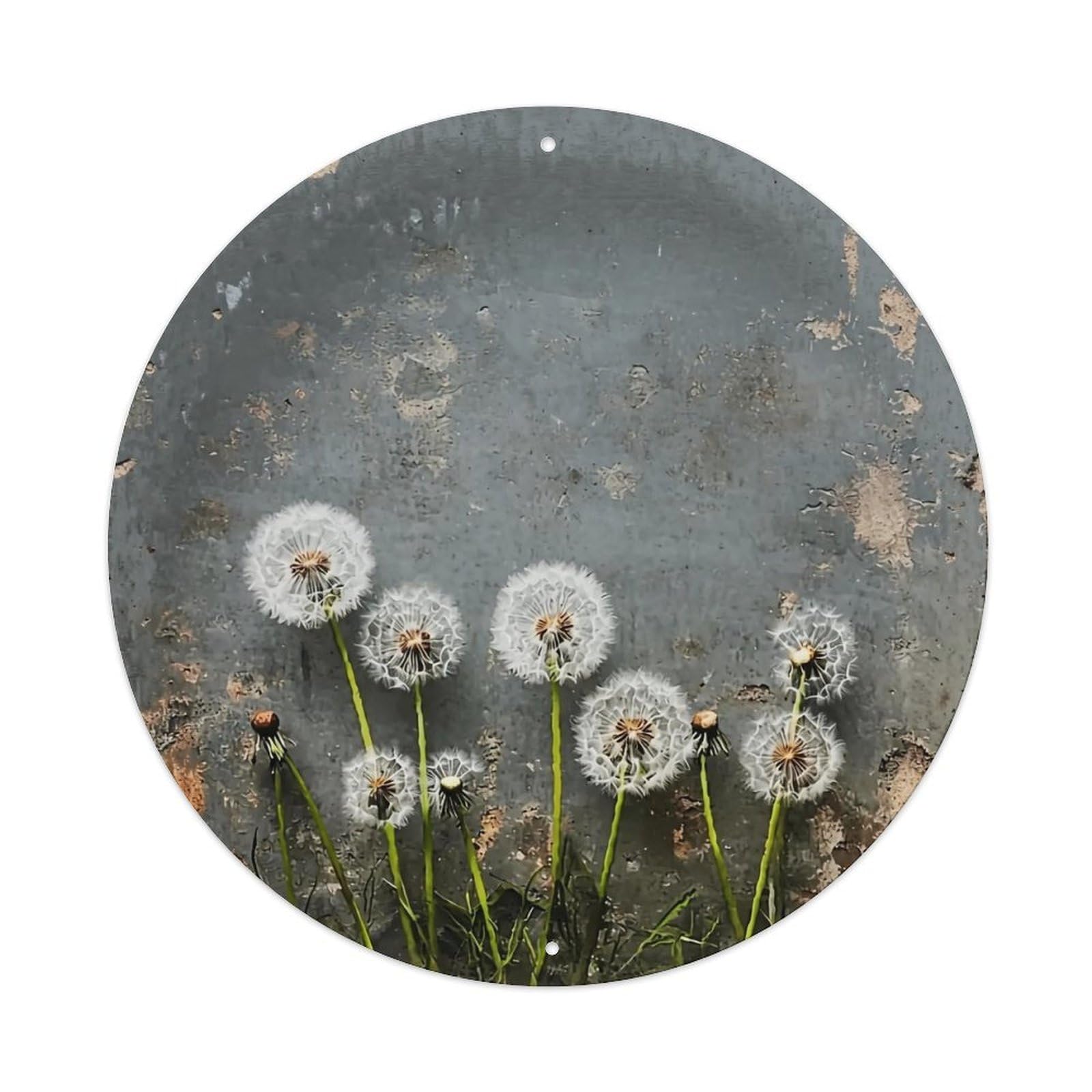Iageret Vintage Dandelion Seeds On Rusty Metal Round Metal Tin Sign Wall Decor, Bar Garage Cafe Kitchen Home Wall Art Poster 8X8inches