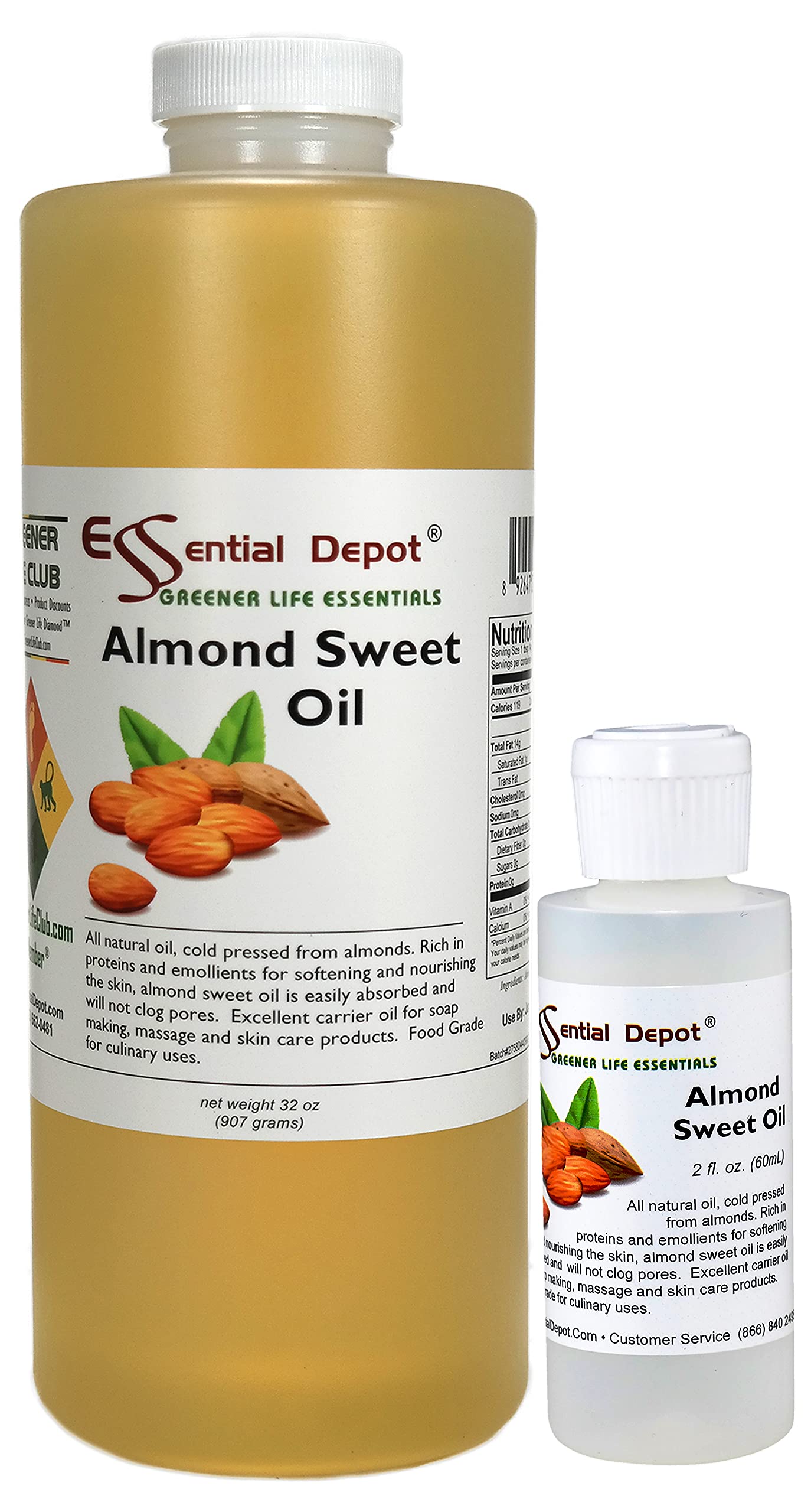 Almond Sweet Oil PLUS FREE 2 oz empty HDPE flip top container - Food Grade - Safety Sealed HDPE Container with Resealable Cap - 100% Pure and Natural for Hair, Skin, Massage, and Cooking